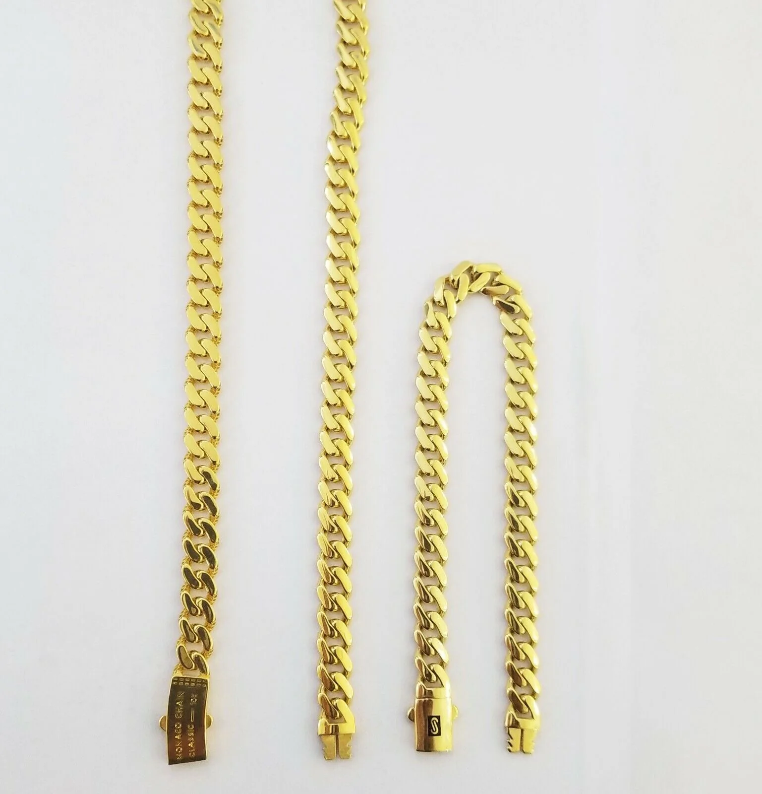 Real 10k Gold Miami Cuban Link Royal 8mm Monaco chain and Bracelet Set - Image 4