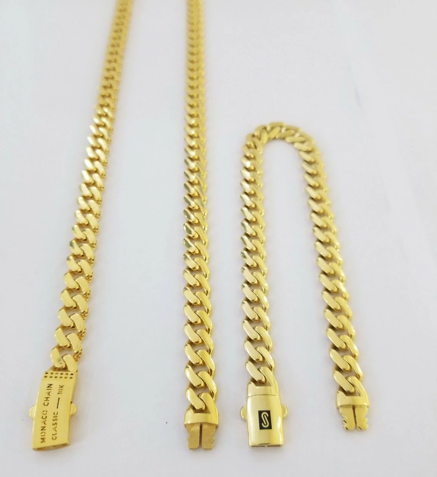 Real 10k Gold Miami Cuban Link Royal 8mm Monaco chain and Bracelet Set - Image 5