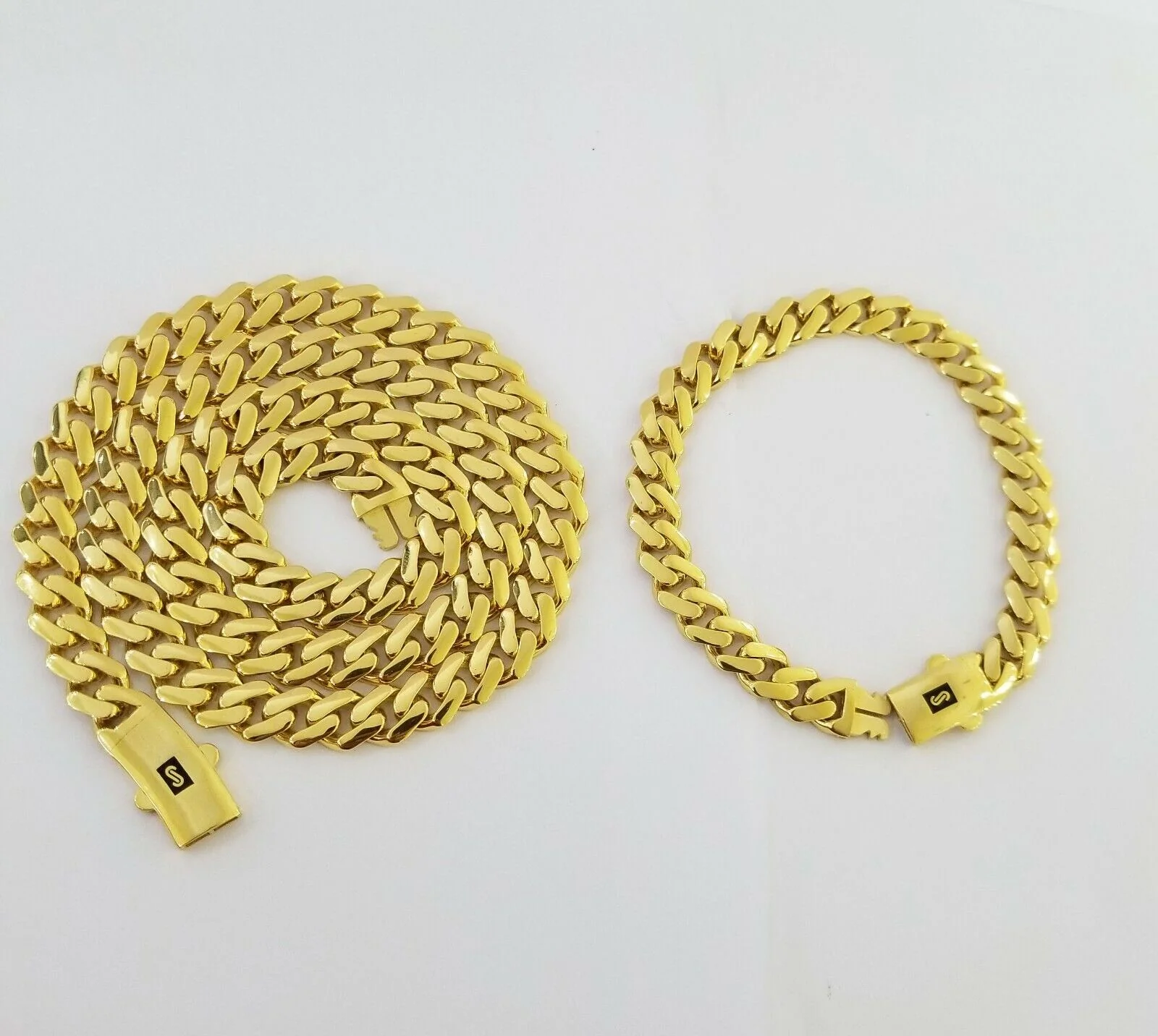 Real 10k Gold Miami Cuban Link Royal 9mm Monaco chain and Bracelet Set ,Necklace - Image 2