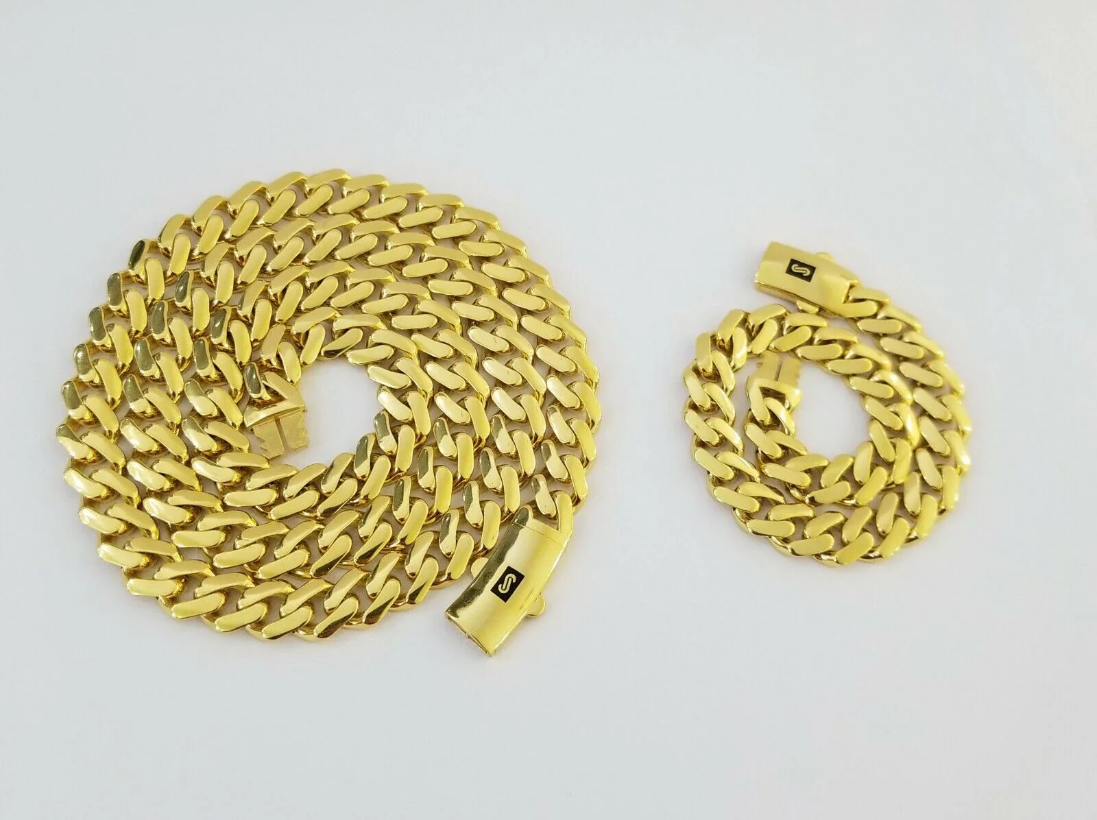 Real 10k Gold Miami Cuban Link Royal 9mm Monaco chain and Bracelet Set ,Necklace - Image 4