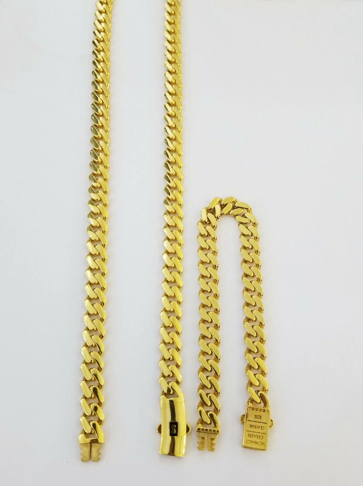 Real 10k Gold Miami Cuban Link Royal 9mm Monaco chain and Bracelet Set ,Necklace - Image 7
