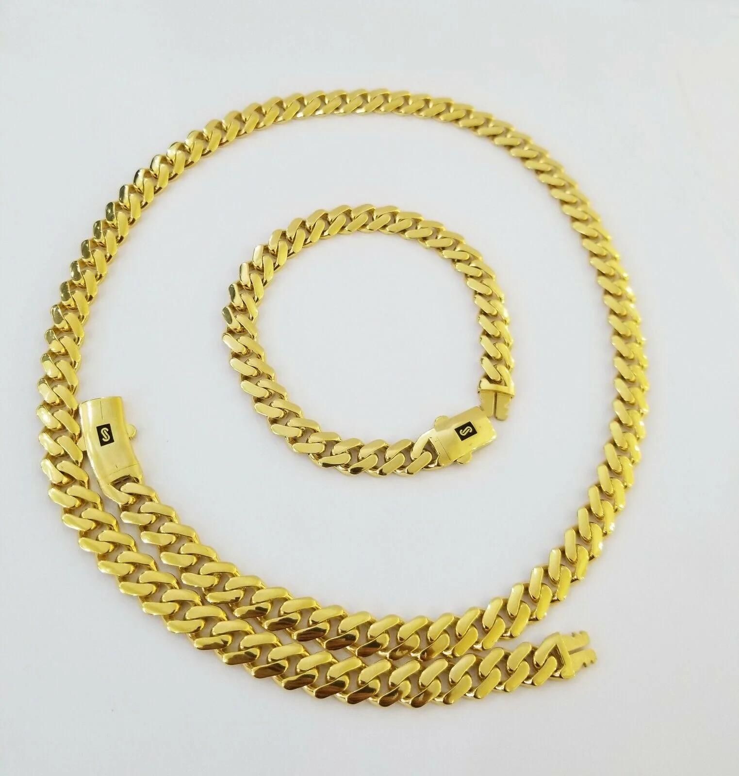 Real 10k Gold Miami Cuban Link Royal 9mm Monaco chain and Bracelet Set ,Necklace - Image 8