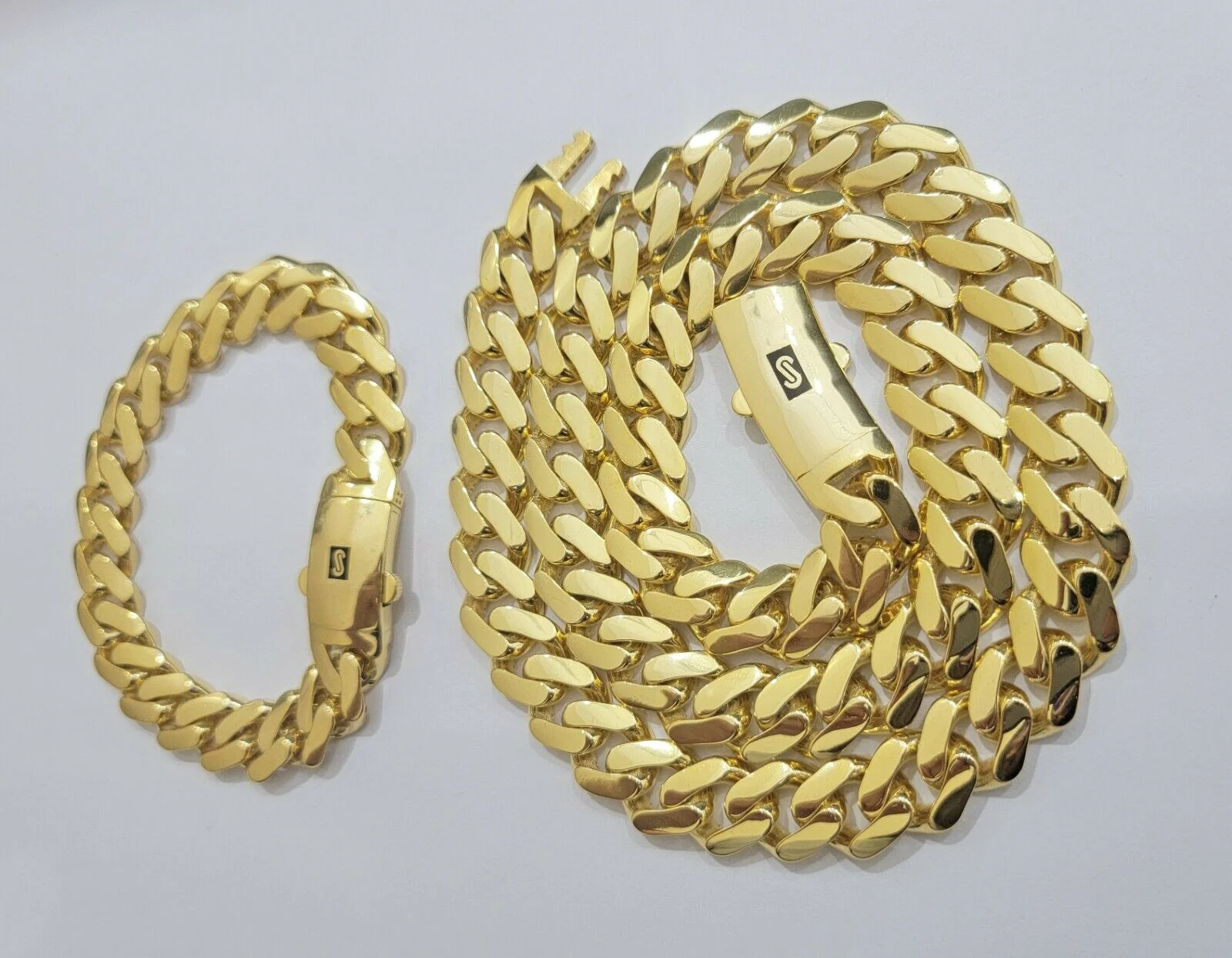 Real 10k Gold Miami Cuban Royal Link Bracelet 13mm 8" Shiny Plain Monaco, 10kt - Image 2