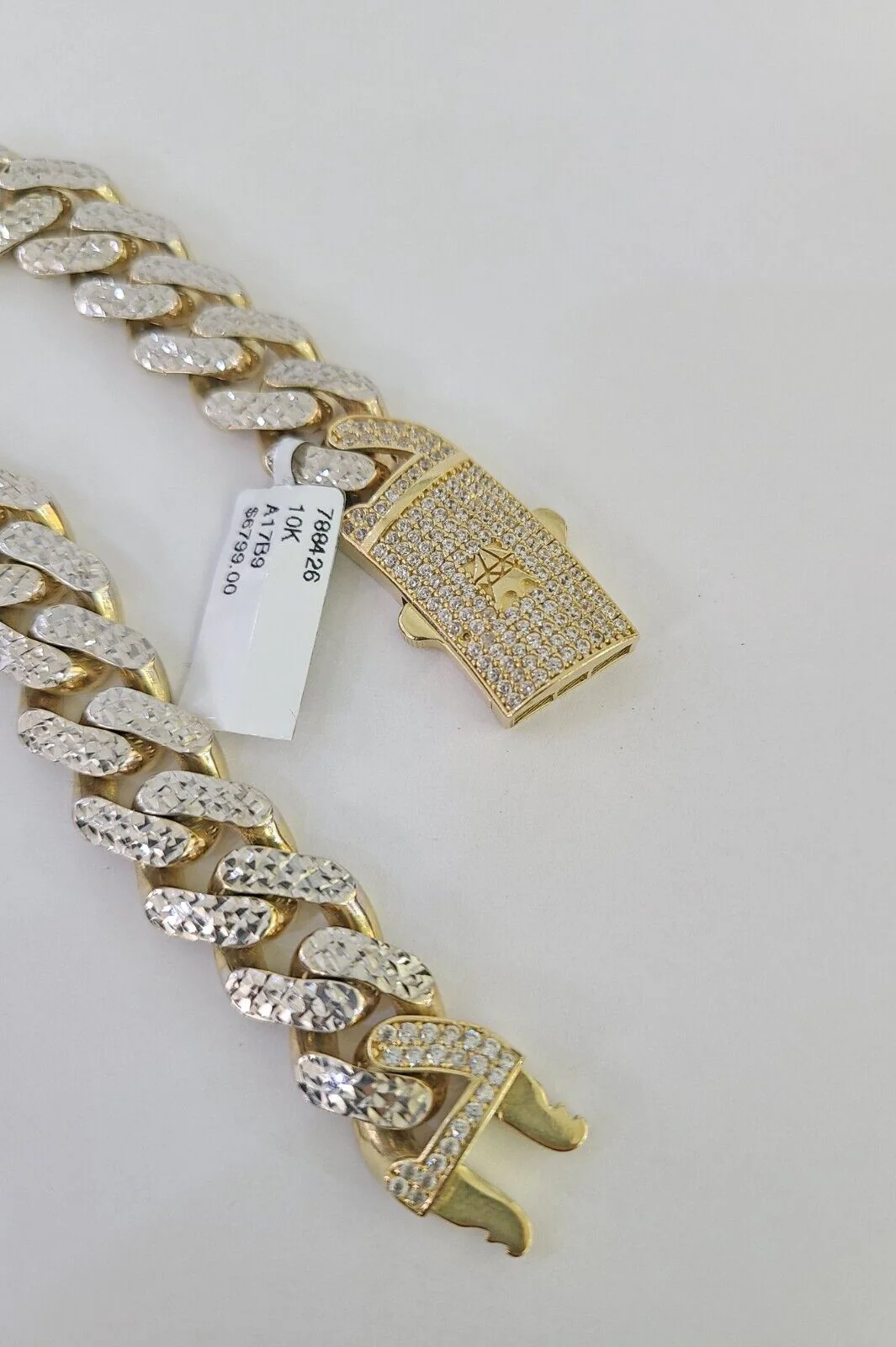Real 10k Gold Monaco Bracelet 12mm 8" Two-tone Diamond Cut 10kt Royal Cuban link - Image 3