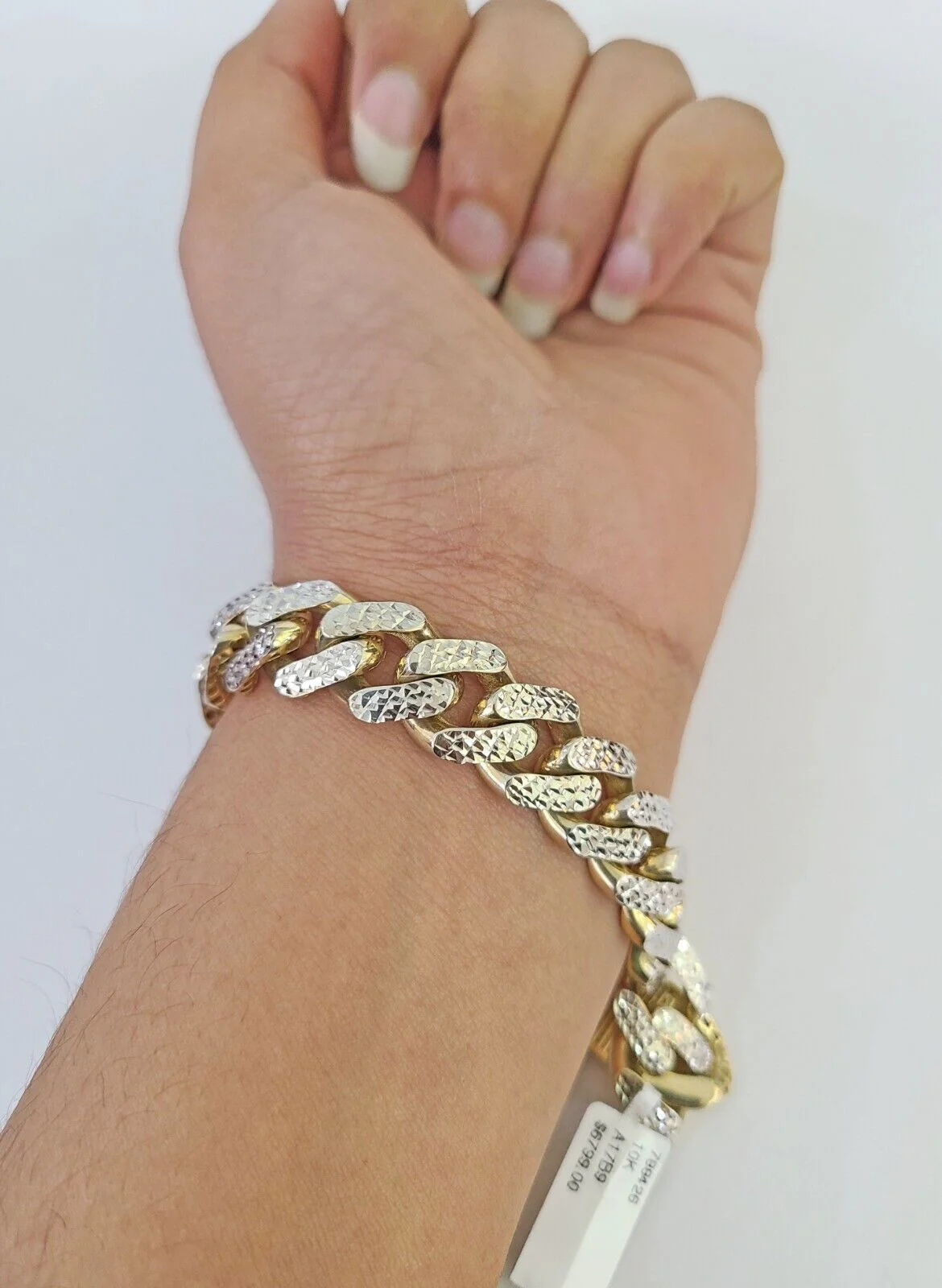 Real 10k Gold Monaco Bracelet 12mm 8" Two-tone Diamond Cut 10kt Royal Cuban link - Image 4