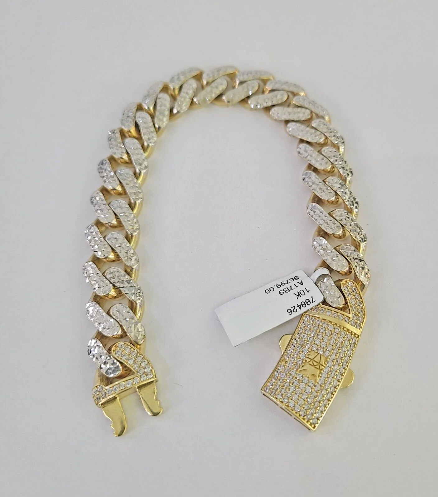 Real 10k Gold Monaco Bracelet 12mm 8" Two-tone Diamond Cut 10kt Royal Cuban link - Image 5
