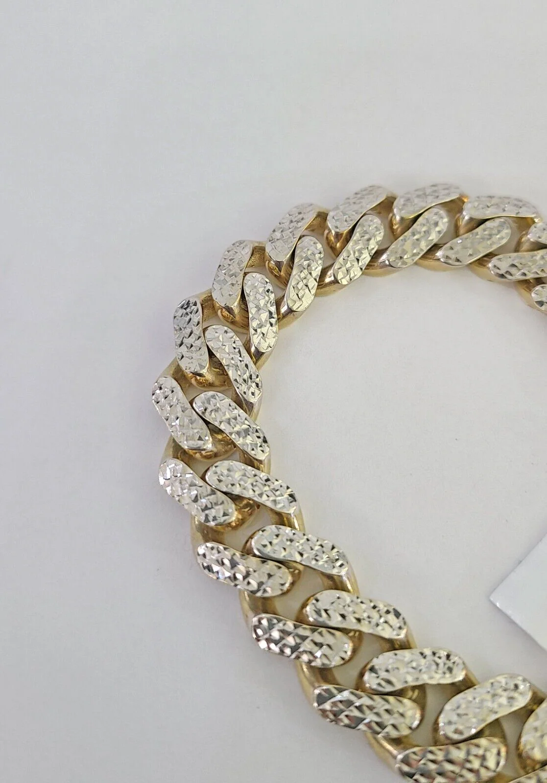 Real 10k Gold Monaco Bracelet 12mm 8" Two-tone Diamond Cut 10kt Royal Cuban link - Image 6