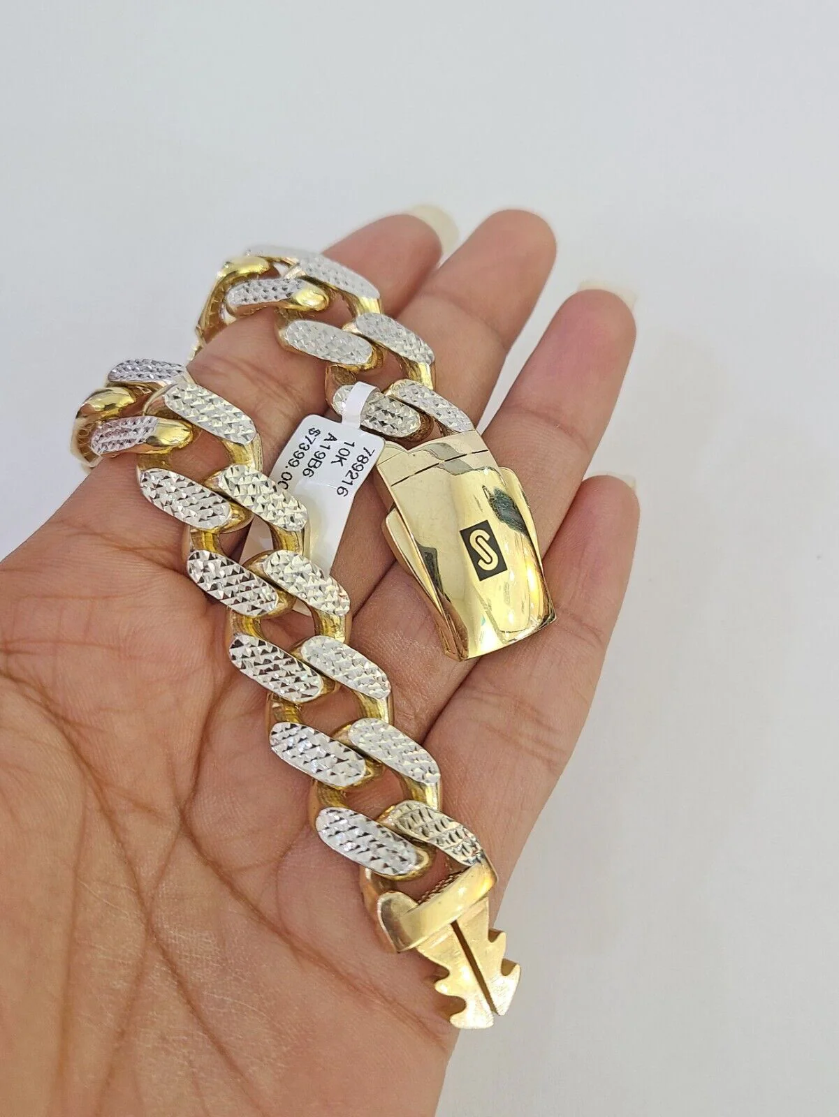 Real 10k Gold Monaco Bracelet 14mm 8" Two-tone Diamond Cut 10kt Royal Cuban link - Image 2