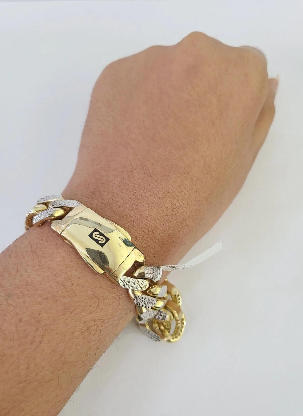 Real 10k Gold Monaco Bracelet 14mm 8" Two-tone Diamond Cut 10kt Royal Cuban link - Image 3