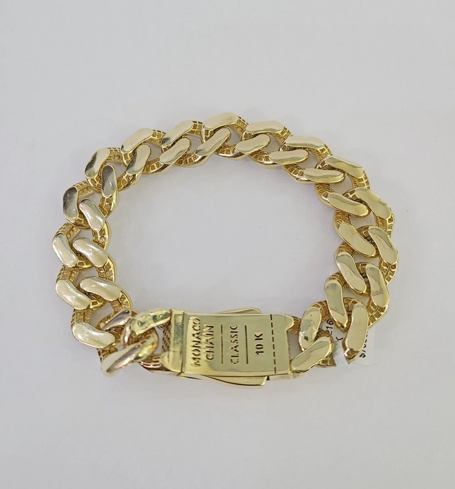 Real 10k Gold Monaco Bracelet 14mm 8" Two-tone Diamond Cut 10kt Royal Cuban link - Image 6