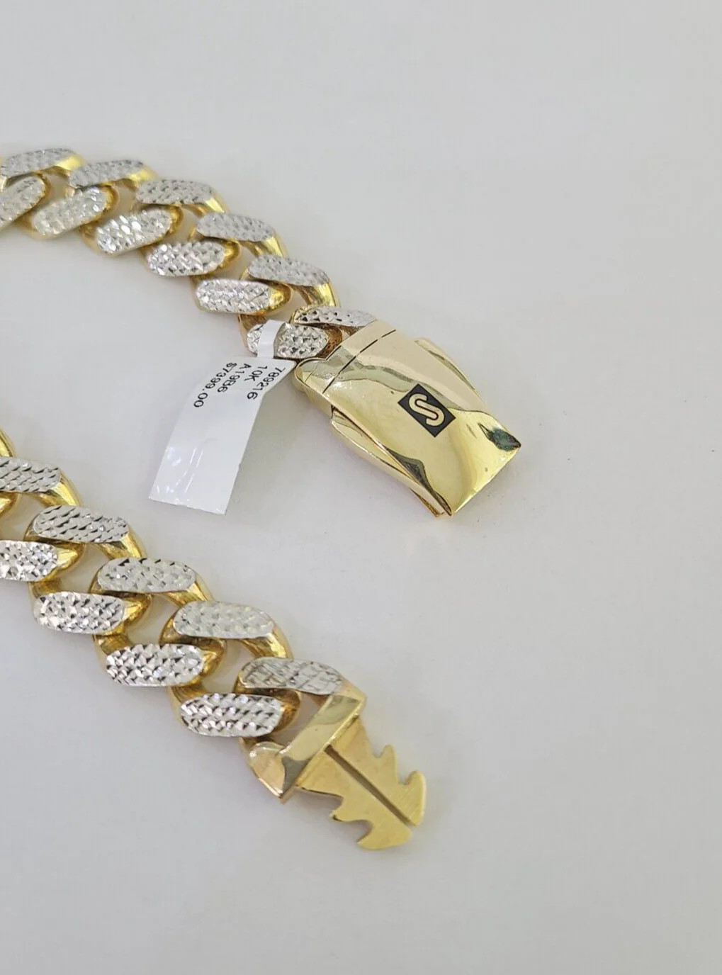 Real 10k Gold Monaco Bracelet 14mm 8" Two-tone Diamond Cut 10kt Royal Cuban link - Image 7