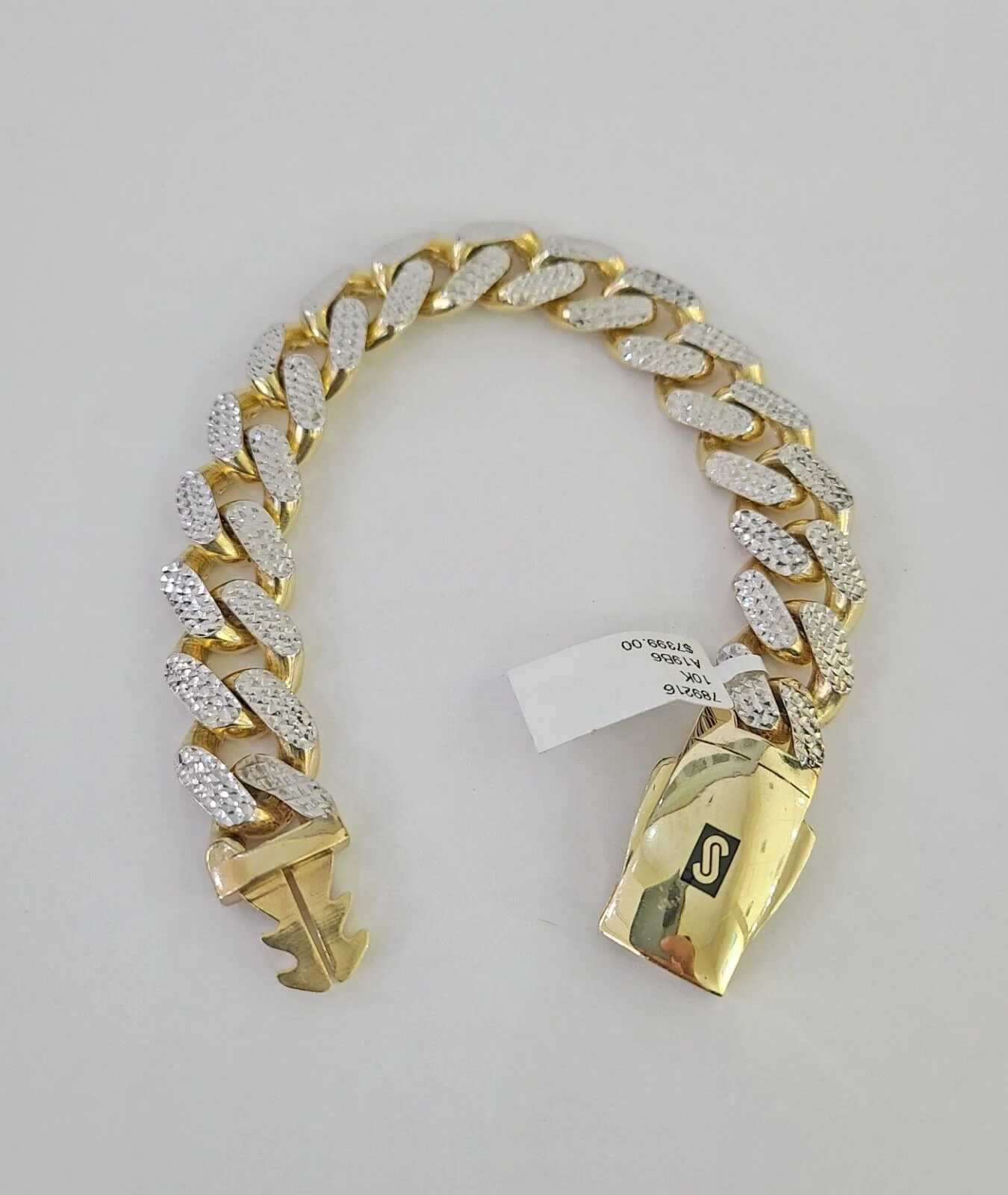 Real 10k Gold Monaco Bracelet 14mm 8" Two-tone Diamond Cut 10kt Royal Cuban link - Image 8