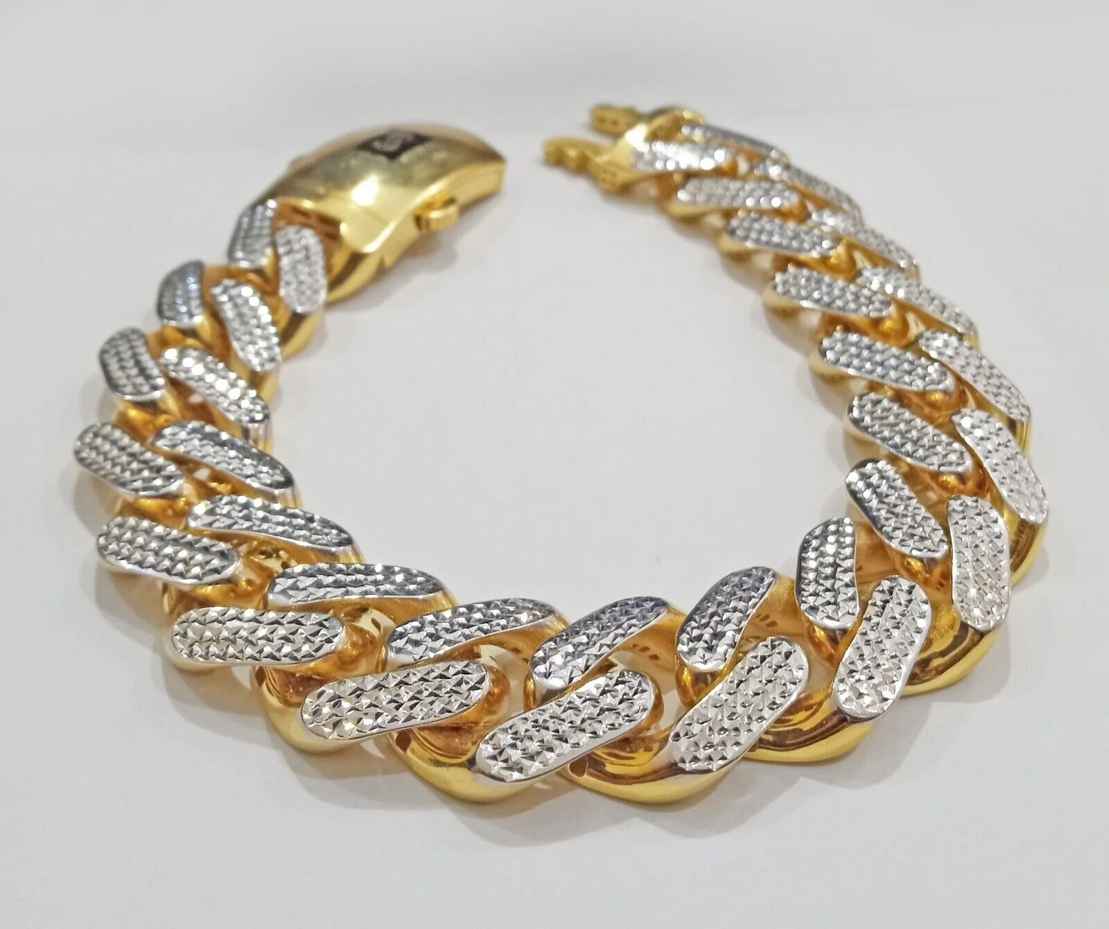 Real 10k Gold Monaco Bracelet 17mm Royal Cuban link 8" Two-tone Diamond Cut 10kt - Image 2
