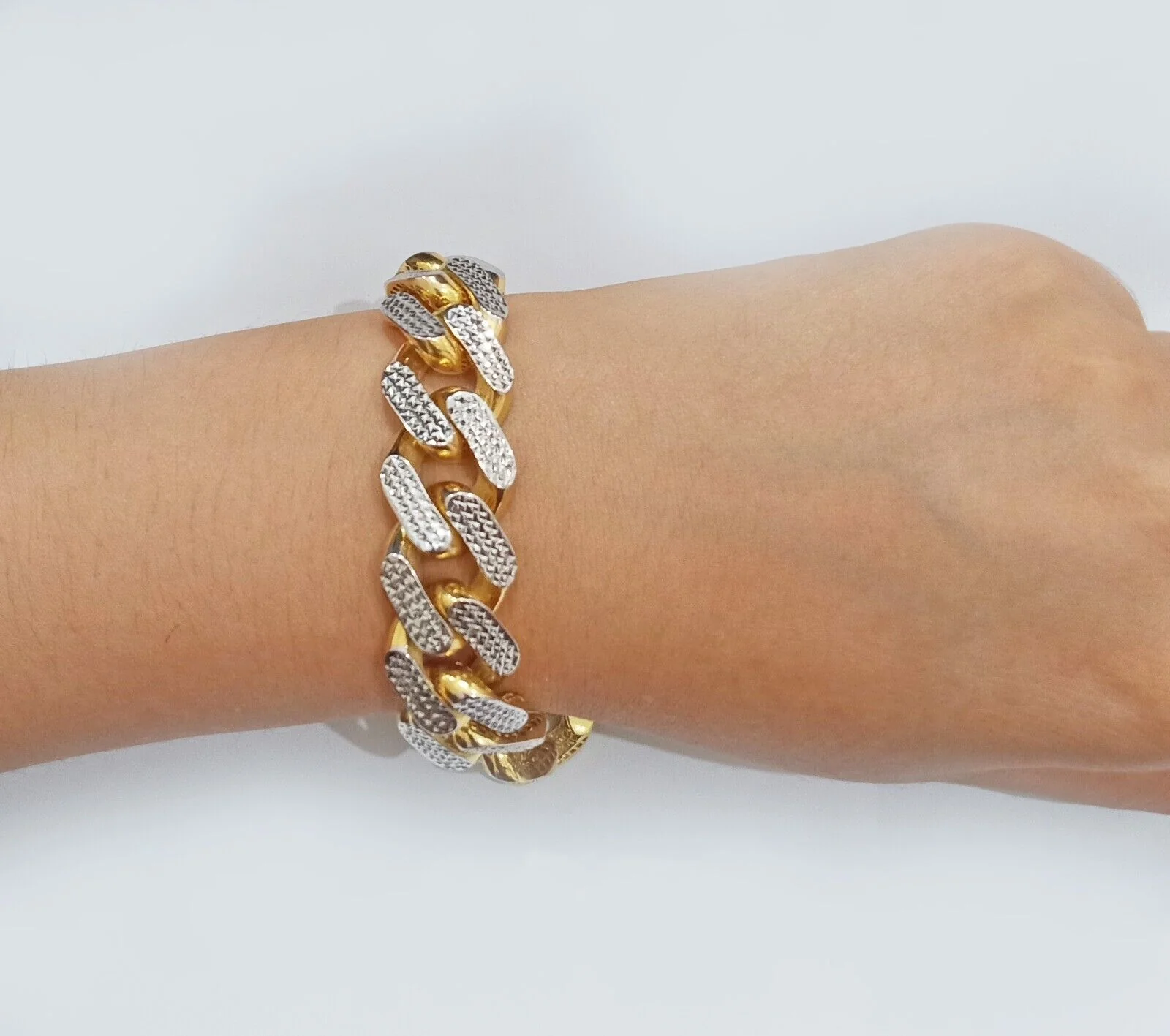 Real 10k Gold Monaco Bracelet 17mm Royal Cuban link 8" Two-tone Diamond Cut 10kt - Image 3