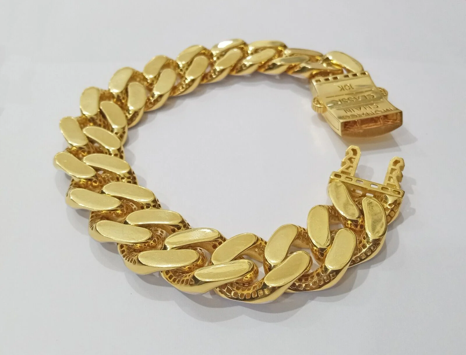 Real 10k Gold Monaco Bracelet 17mm Royal Cuban link 8" Two-tone Diamond Cut 10kt - Image 4