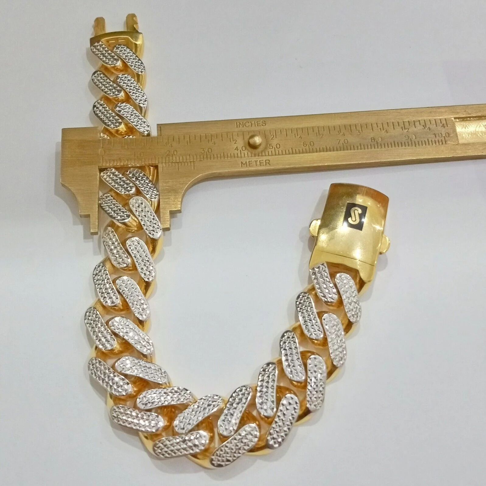 Real 10k Gold Monaco Bracelet 17mm Royal Cuban link 8" Two-tone Diamond Cut 10kt - Image 6