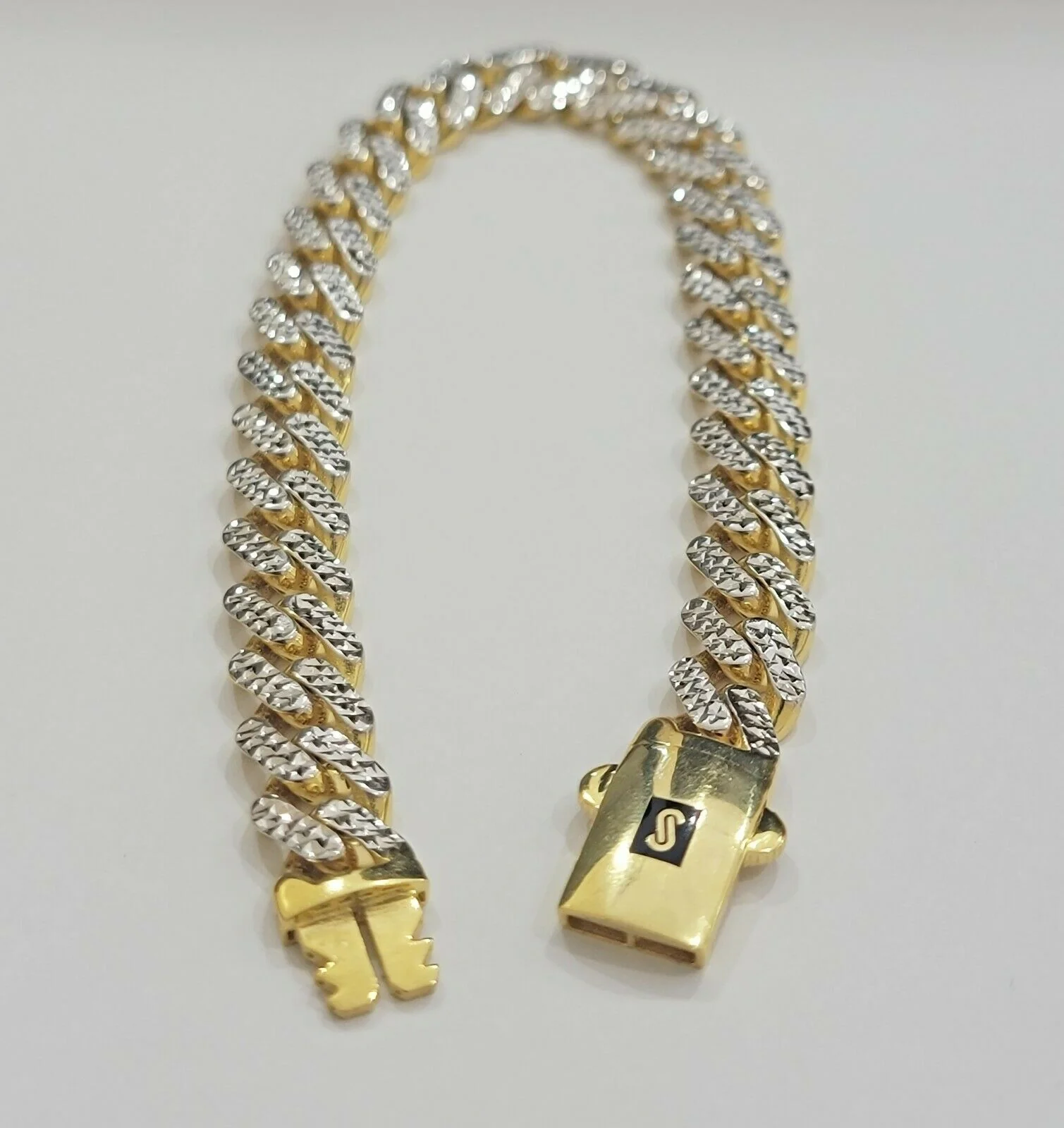 Real 10k Gold Monaco Bracelet 9mm 8.5" Two-tone Diamond Cut 10kt Gold SALE, mens - Image 10