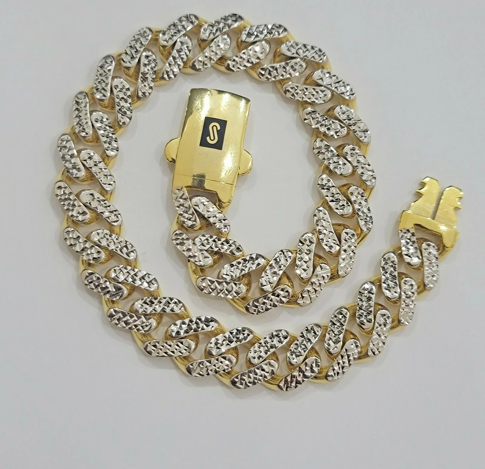 Real 10k Gold Monaco Bracelet 9mm 8.5" Two-tone Diamond Cut 10kt Gold SALE, mens - Image 8