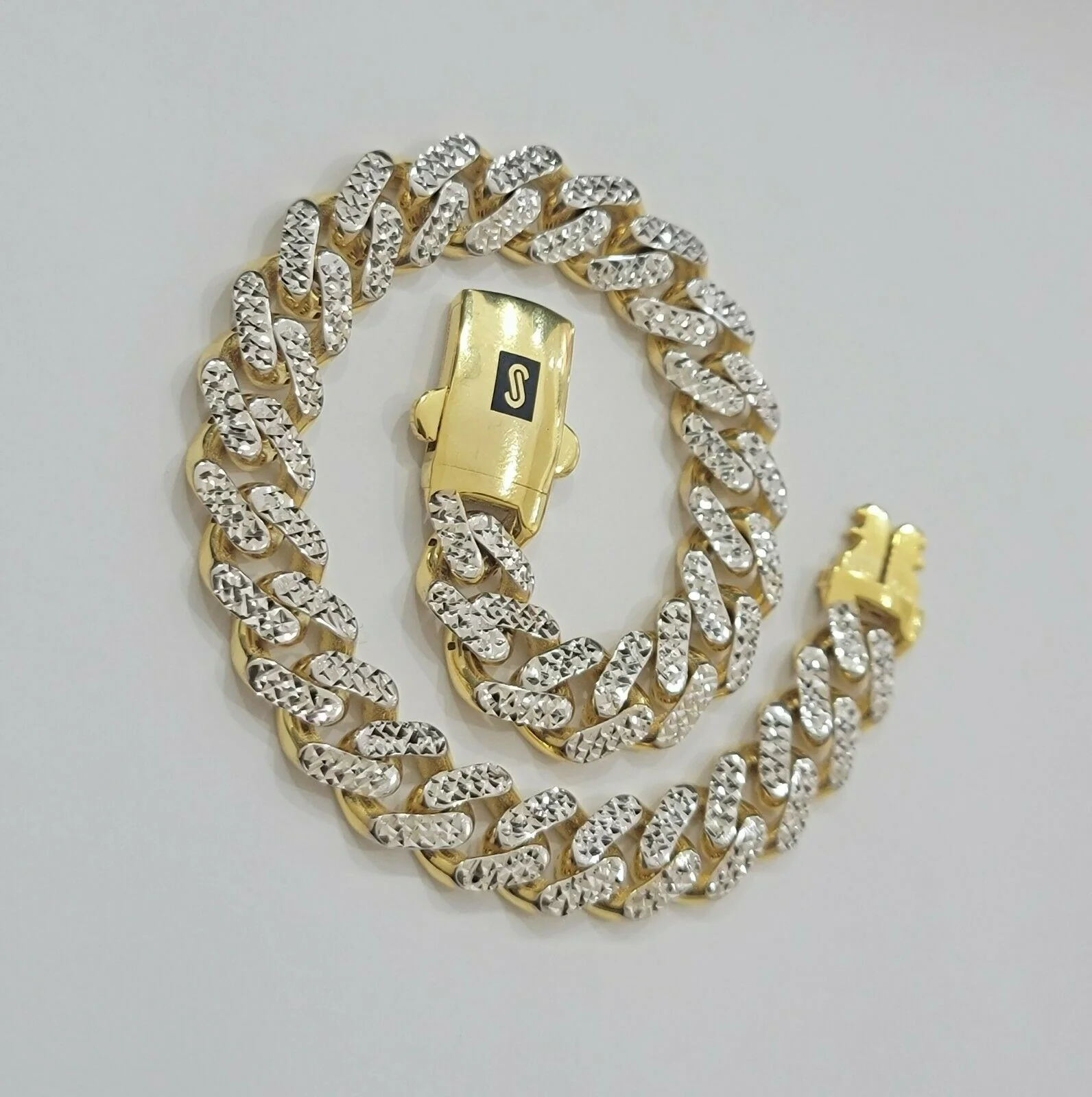 Real 10k Gold Monaco Bracelet 9mm 8.5" Two-tone Diamond Cut 10kt Gold SALE, mens - Image 9