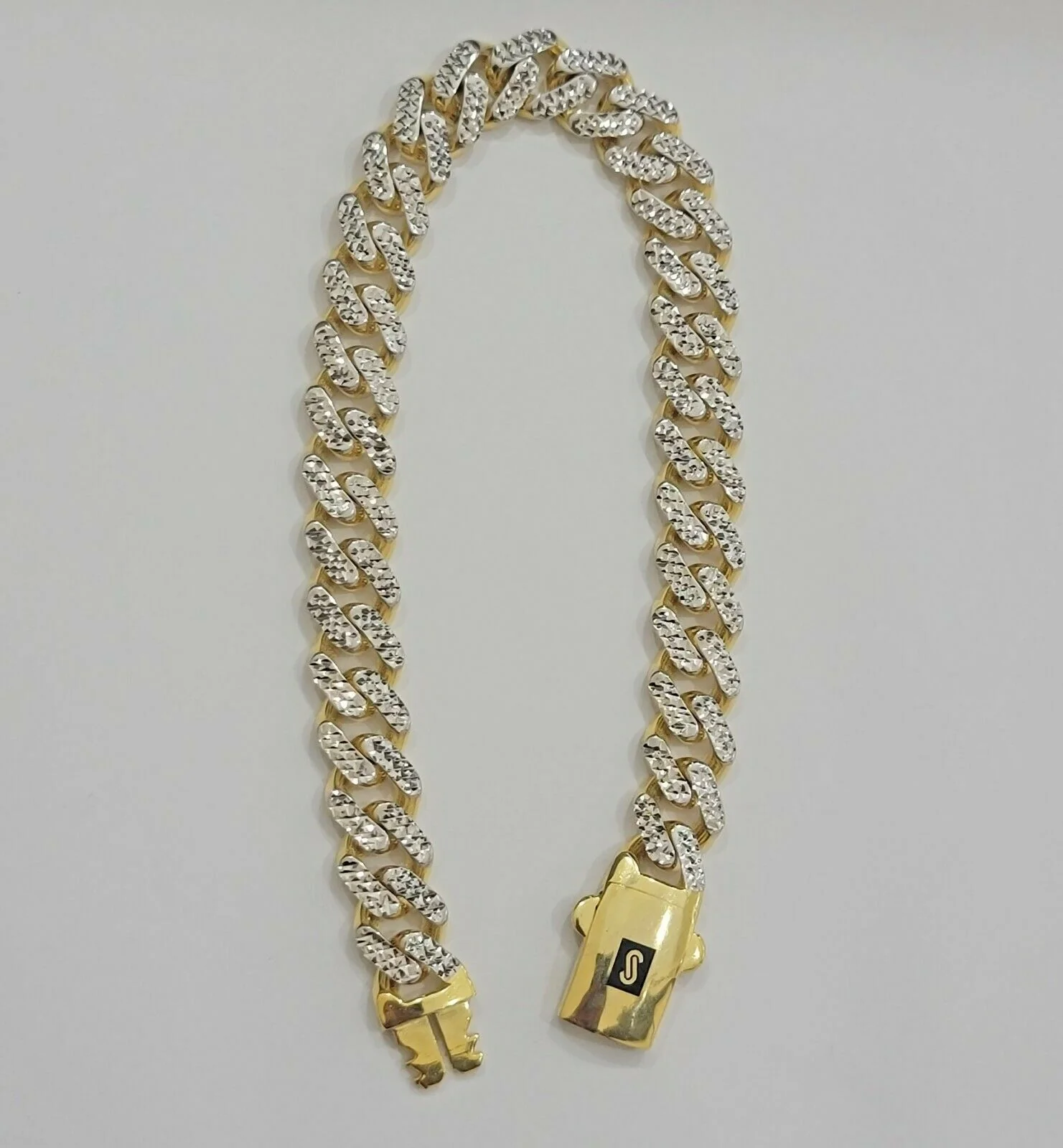 Real 10k Gold Monaco Bracelet 9mm 8" Two-tone Diamond Cut 10kt Gold SALE, mens - Image 6