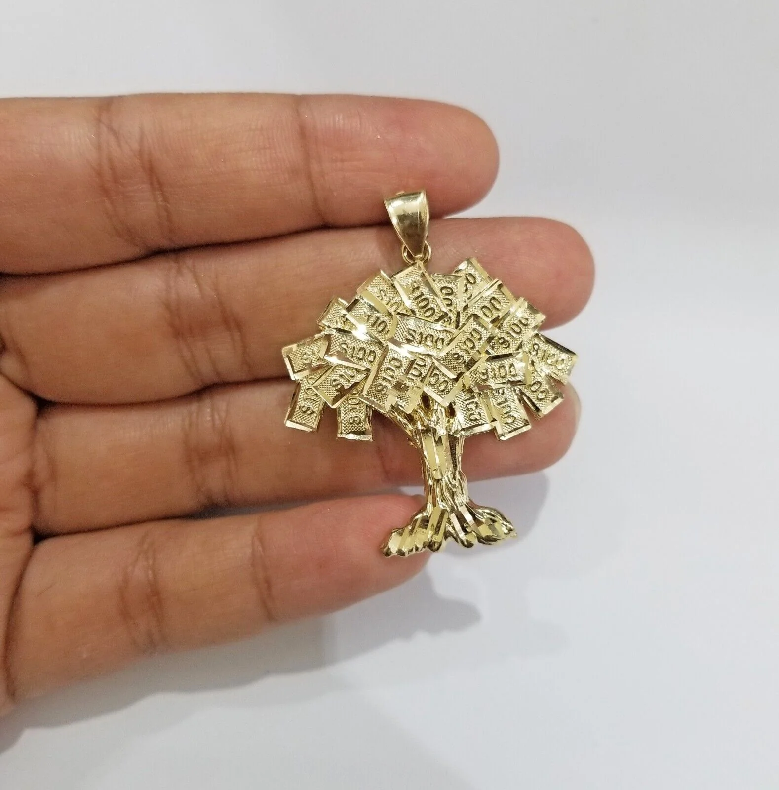 Real 10k Gold Money Tree Charm 1.7 inch pendant 10kt Yellow Gold