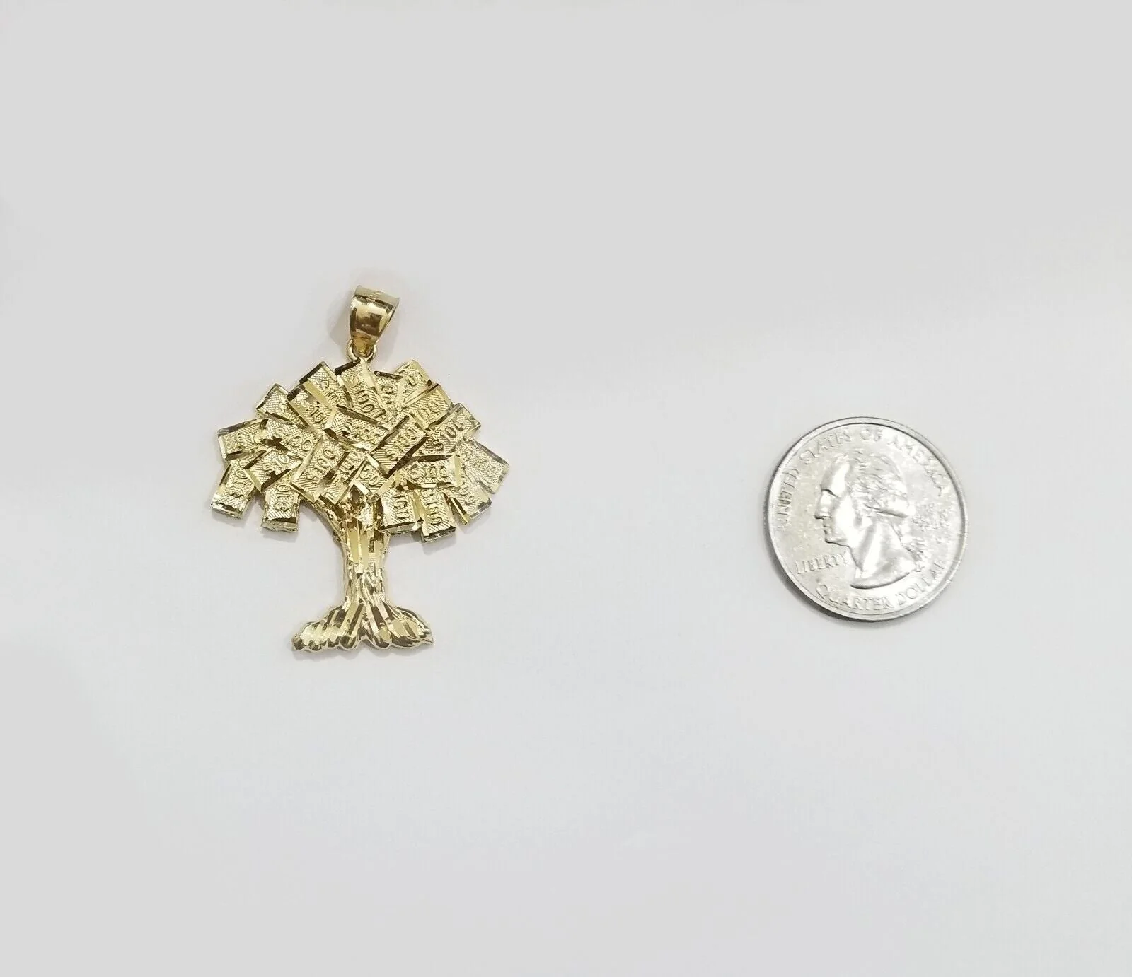 Real 10k Gold Money Tree Charm 1.7 inch pendant 10kt Yellow Gold - Image 4