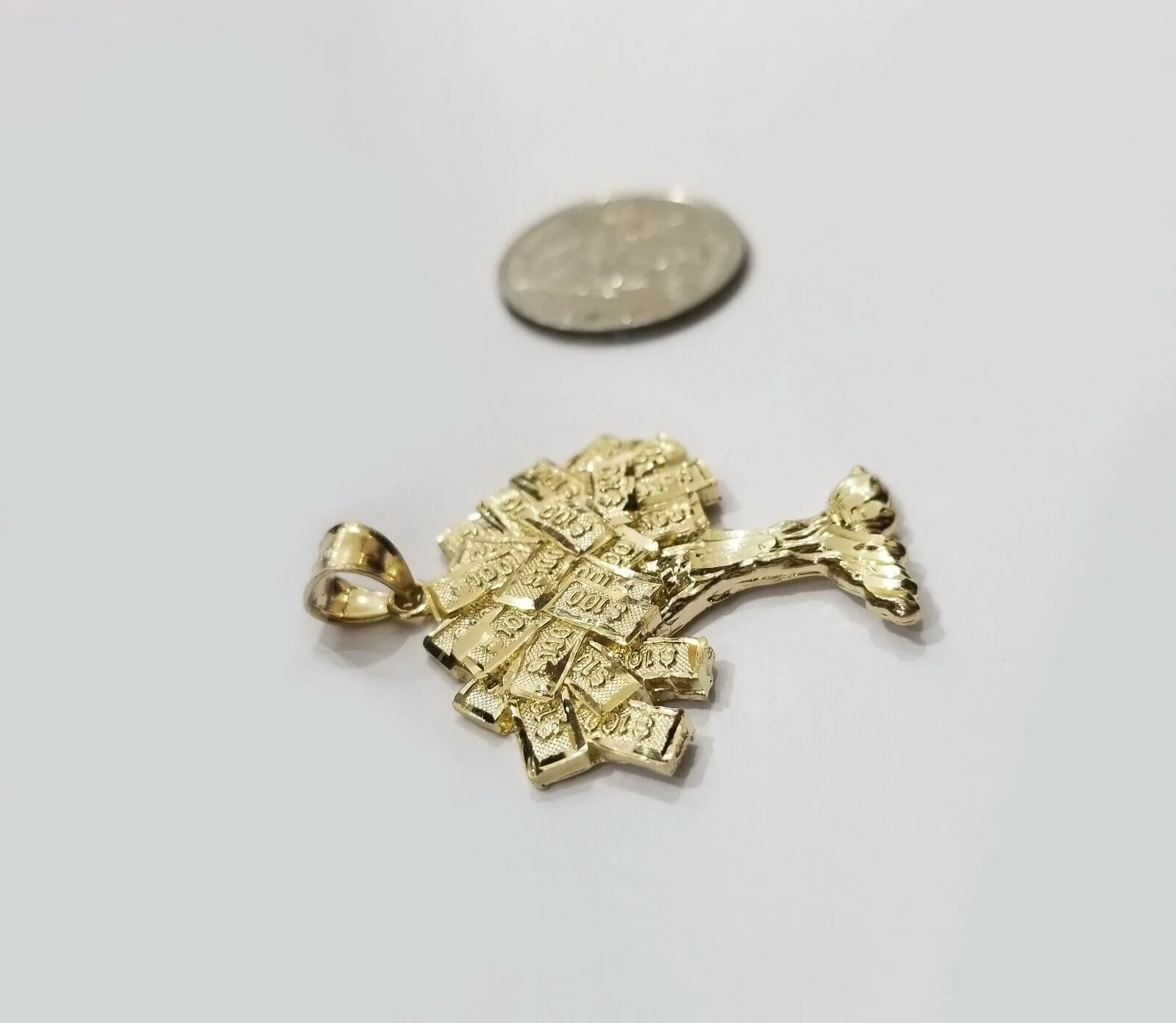 Real 10k Gold Money Tree Charm 1.7 inch pendant 10kt Yellow Gold - Image 5