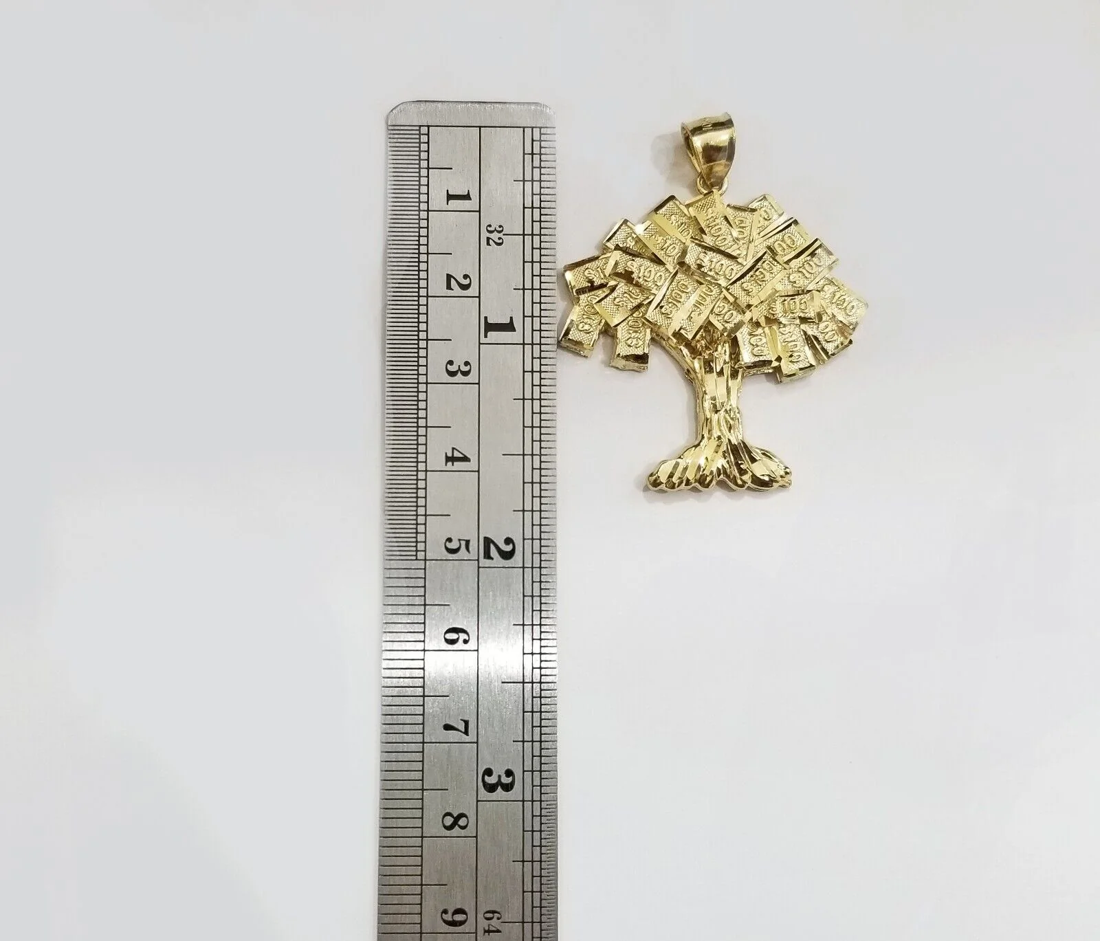 Real 10k Gold Money Tree Charm 1.7 inch pendant 10kt Yellow Gold - Image 7