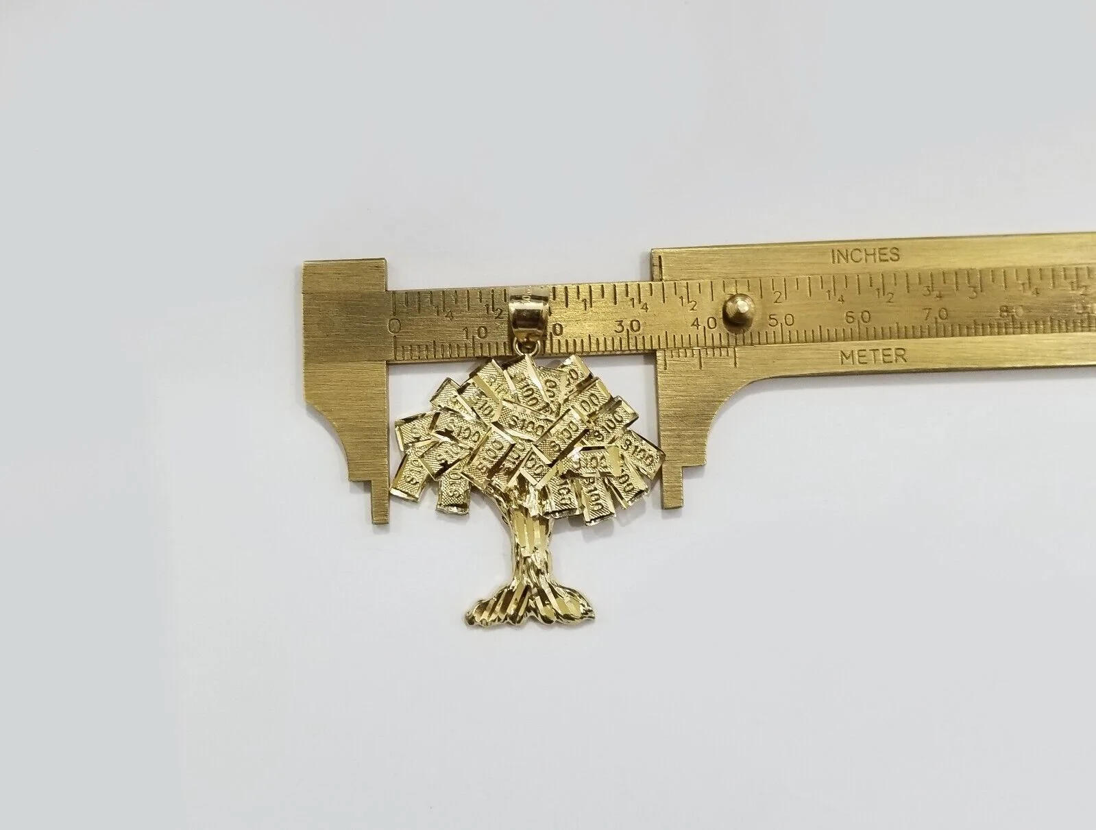 Real 10k Gold Money Tree Charm 1.7 inch pendant 10kt Yellow Gold - Image 8