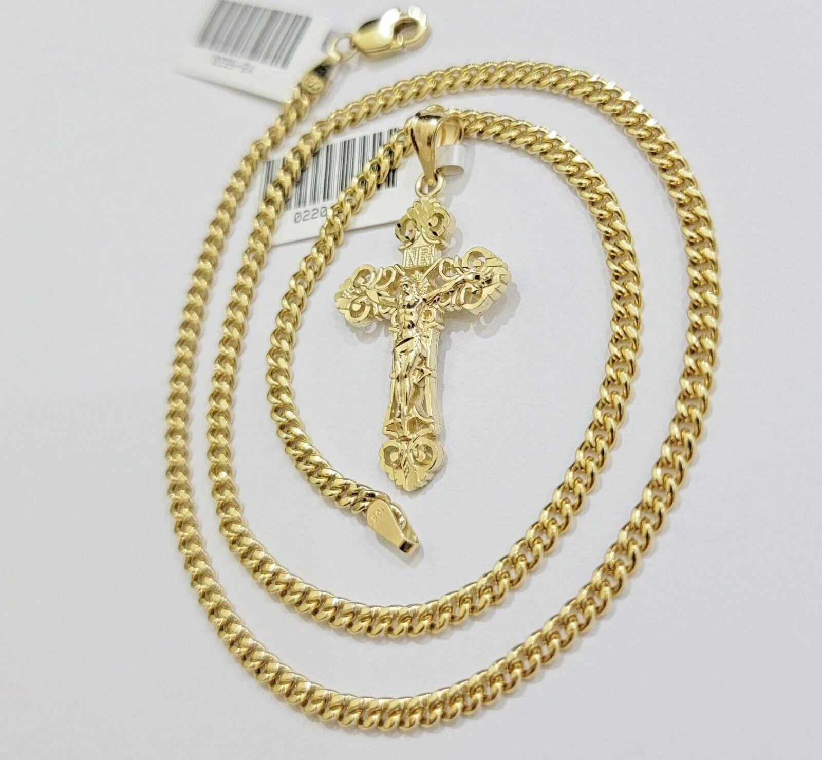 Real 10k Gold Necklace Chain Jesus Cross Charm Pendant SET 3mm Miami Cuban Link - Image 4