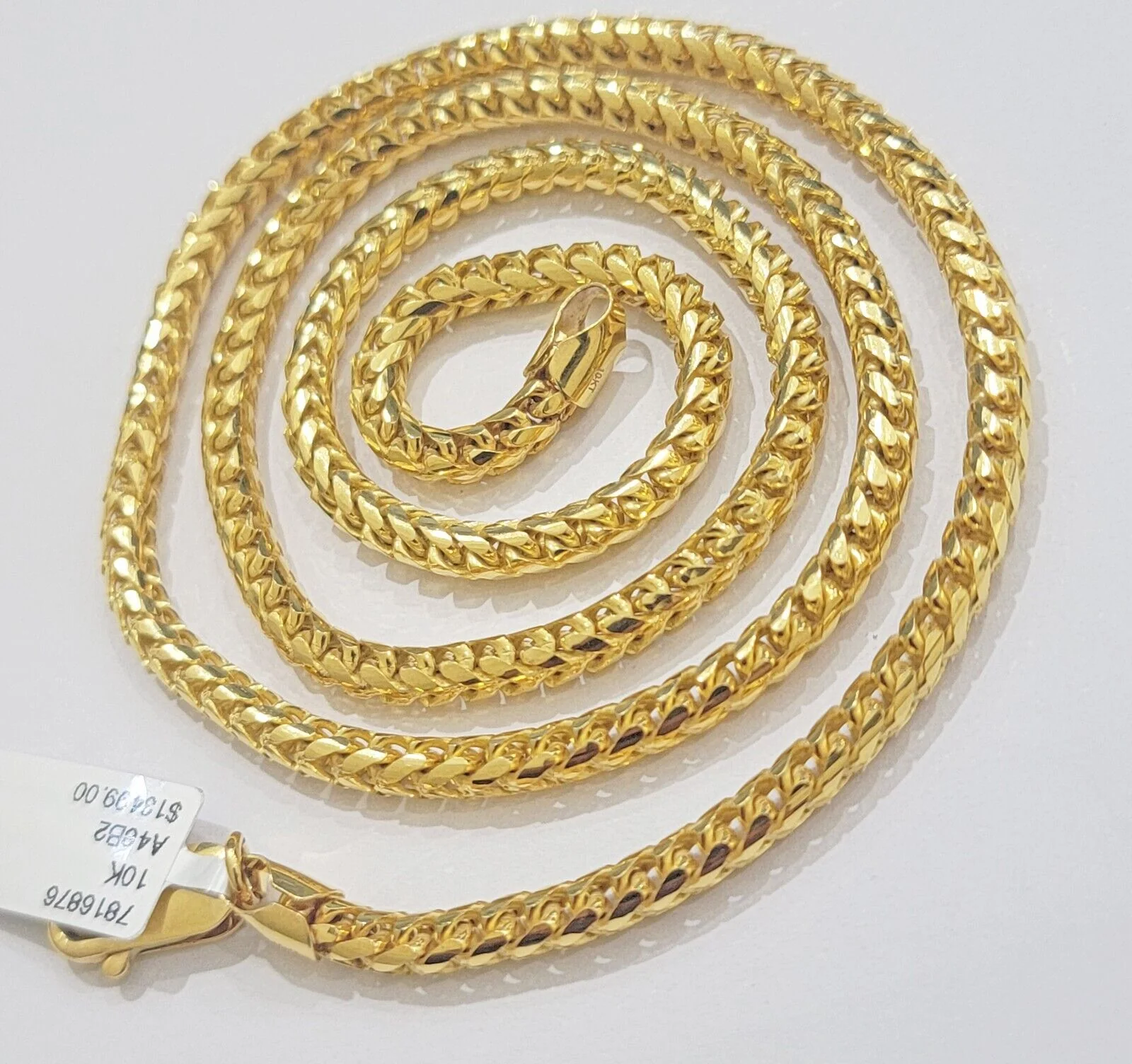 Real 10k Gold Necklace Franco Chain 4mm 24Inch Diamond Cut 10k Yellow Gold SOLID - Image 2