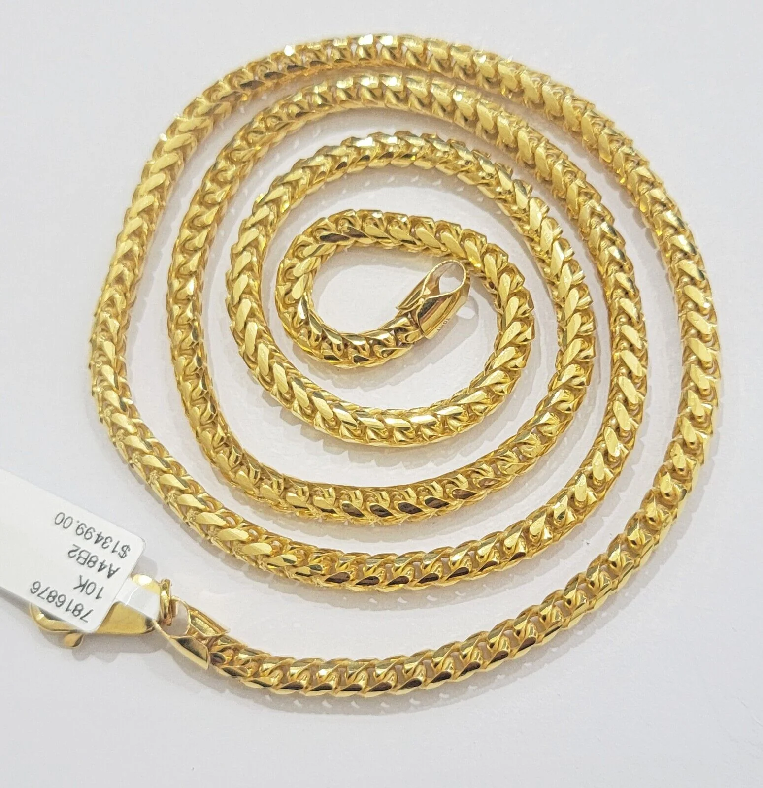 Real 10k Gold Necklace Franco Chain 4mm 26Inch Diamond Cut 10k Yellow Gold SOLID - Image 3