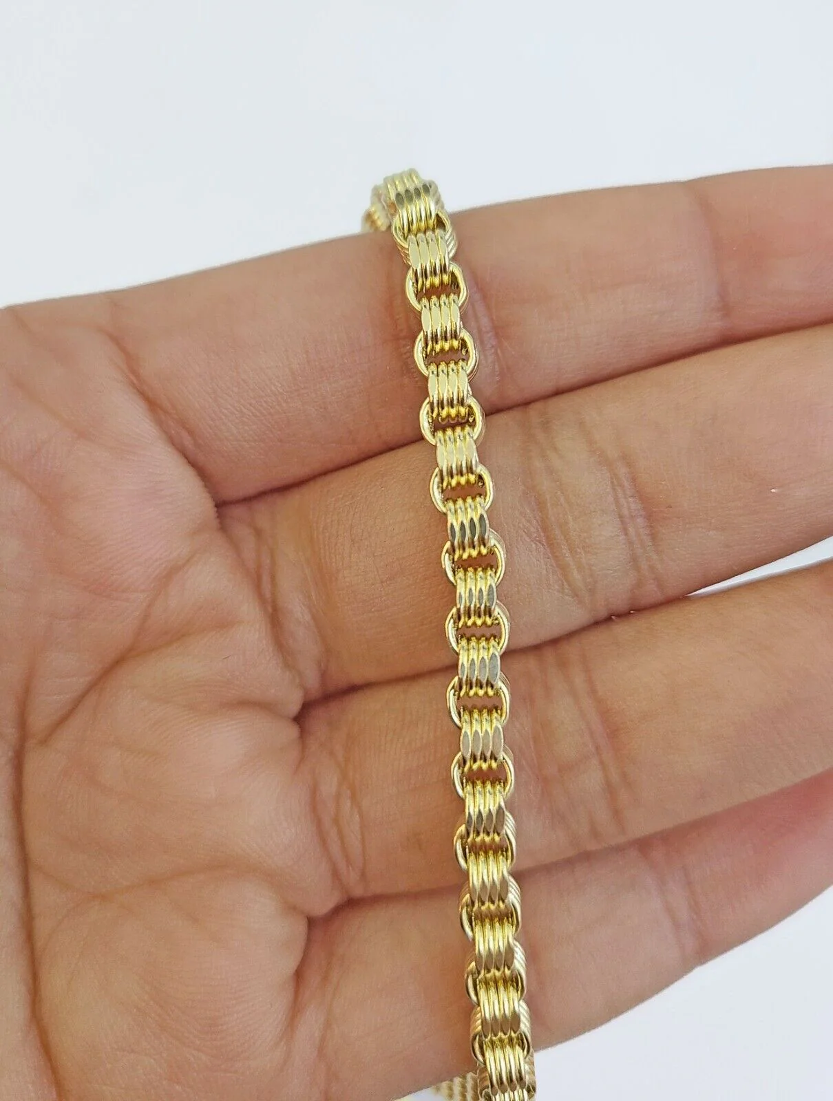 Real 10k Gold Nugget Cross Byzantine Necklace 4mm 20" Chain Charm SET 10kt For Men's - Image 7