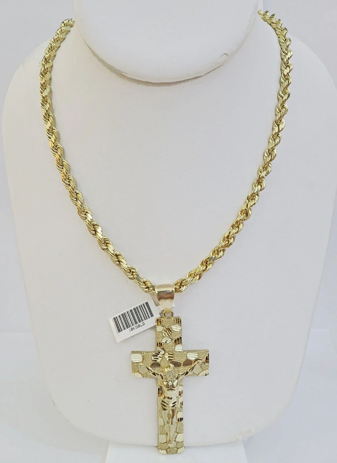 Real 10k Gold Nugget Cross Byzantine Necklace 5mm 22" Chain Charm SET 10kt For Men's - Image 6