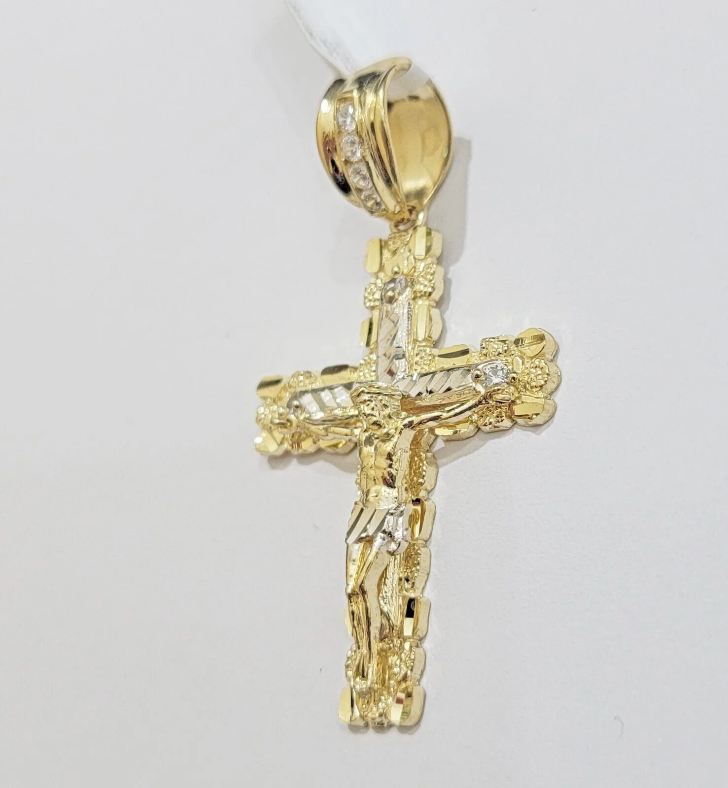 Real 10k Gold Nugget Cross Charm pendant Cuban Link Chain Necklace 5mm 20" Set - Image 6