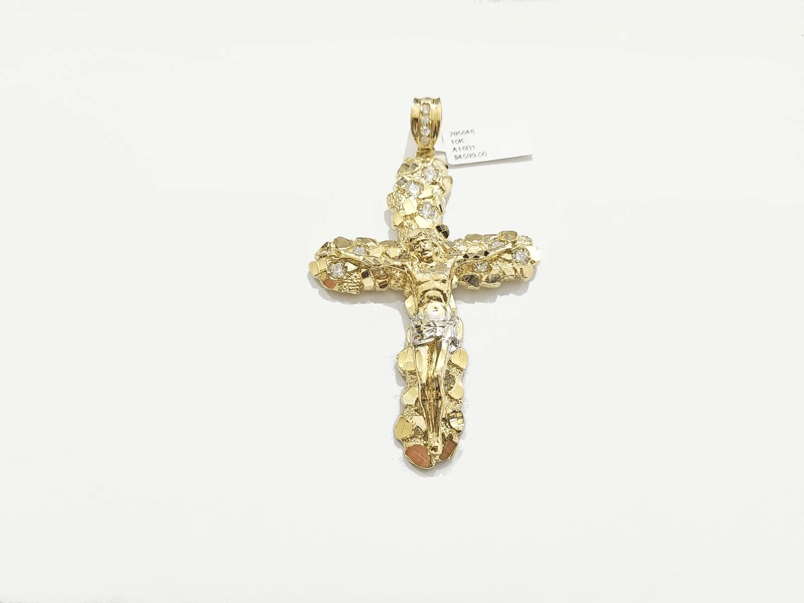 Real 10k Gold Nugget Jesus Cross Charm Pendant 3.5'' Inch 10KT Yellow Gold - Image 2