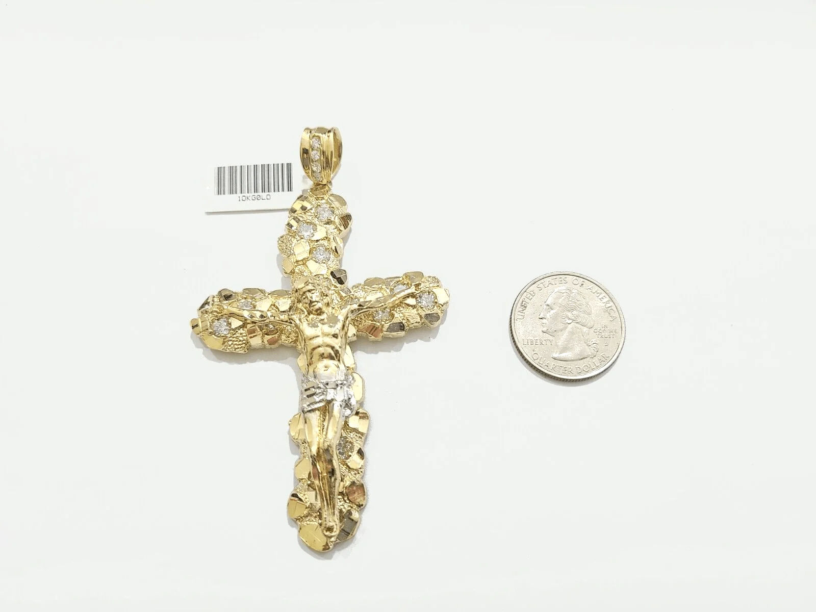 Real 10k Gold Nugget Jesus Cross Charm Pendant 3.5'' Inch 10KT Yellow Gold - Image 4