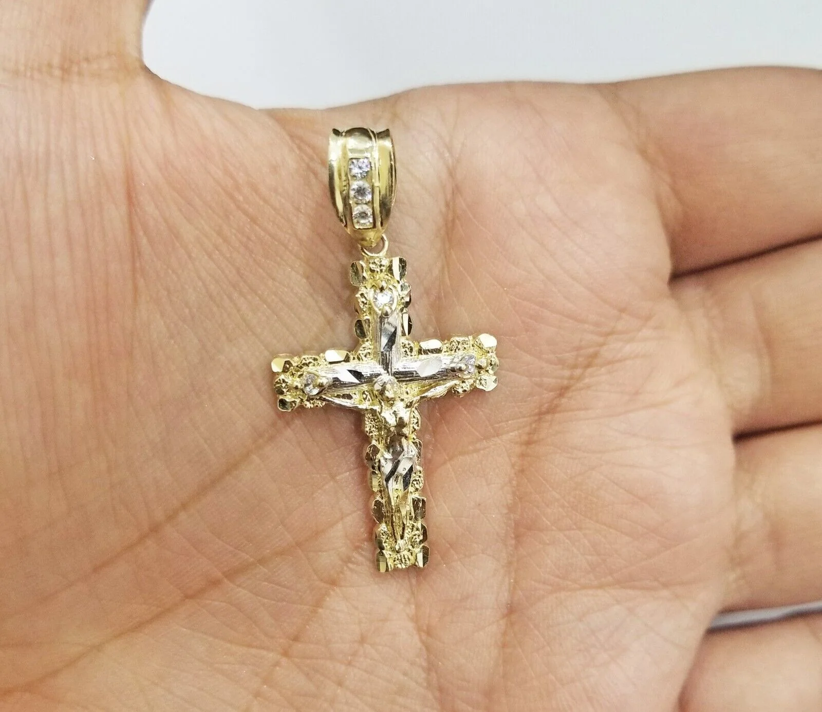 Real 10k Gold Nugget Jesus Crucifix Cross Pendant Charm 10kt Yellow Gold - Image 2