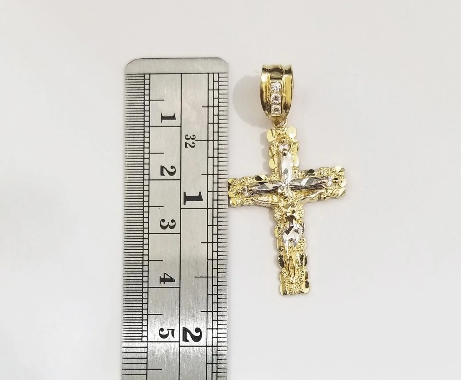 Real 10k Gold Nugget Jesus Crucifix Cross Pendant Charm 10kt Yellow Gold - Image 3