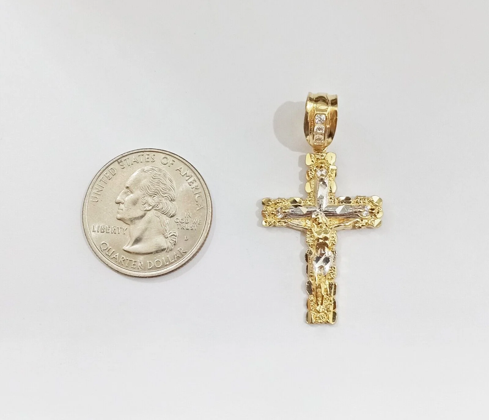 Real 10k Gold Nugget Jesus Crucifix Cross Pendant Charm 10kt Yellow Gold - Image 6