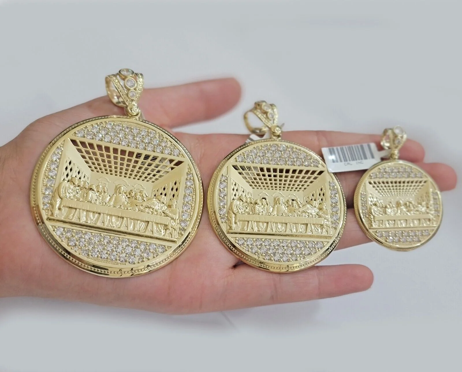 Real 10k Gold Pendant Charm Last Supper Jesus 10kt Yellow Gold With Stones , New - Image 10