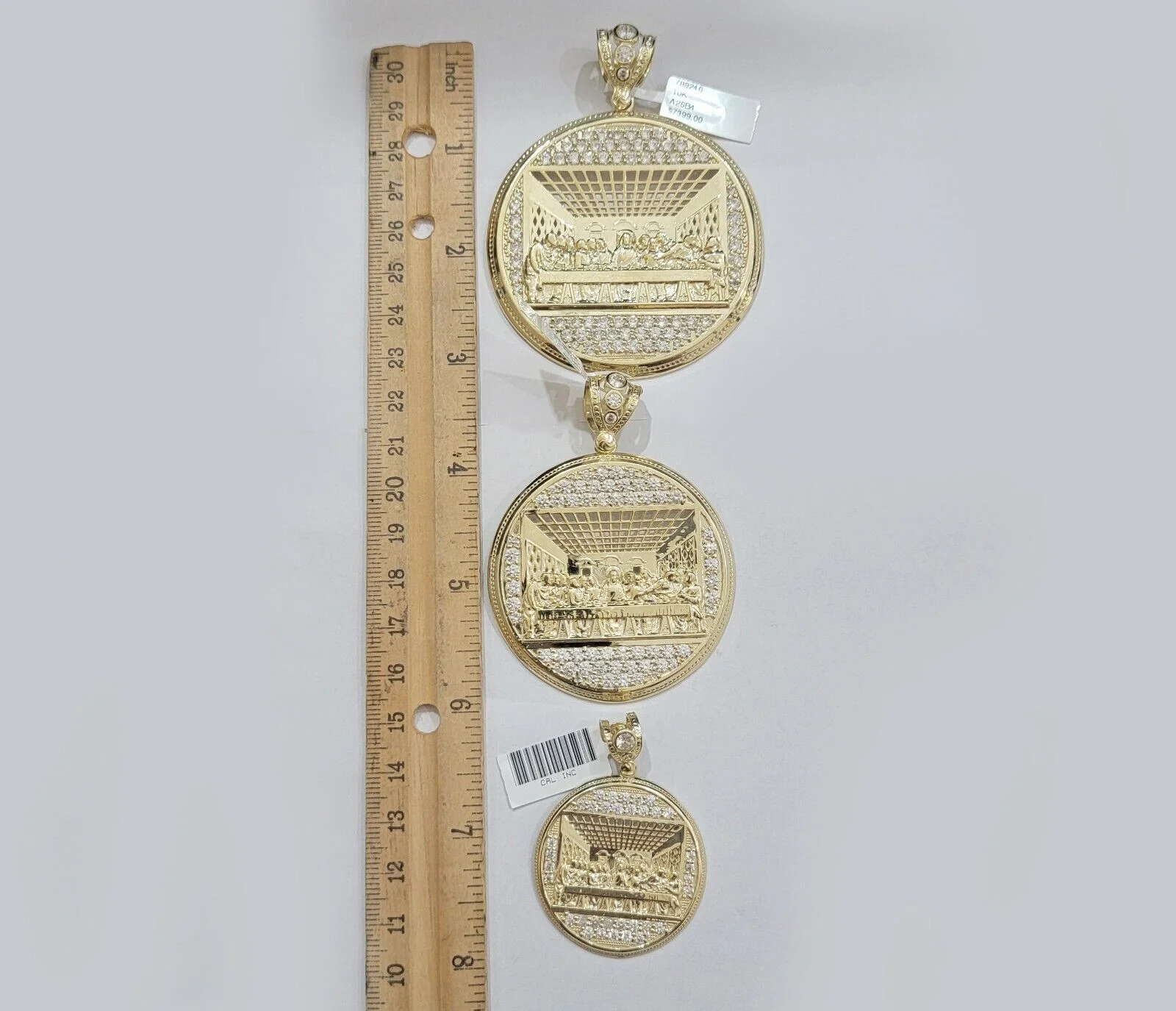 Real 10k Gold Pendant Charm Last Supper Jesus 10kt Yellow Gold With Stones , New - Image 11