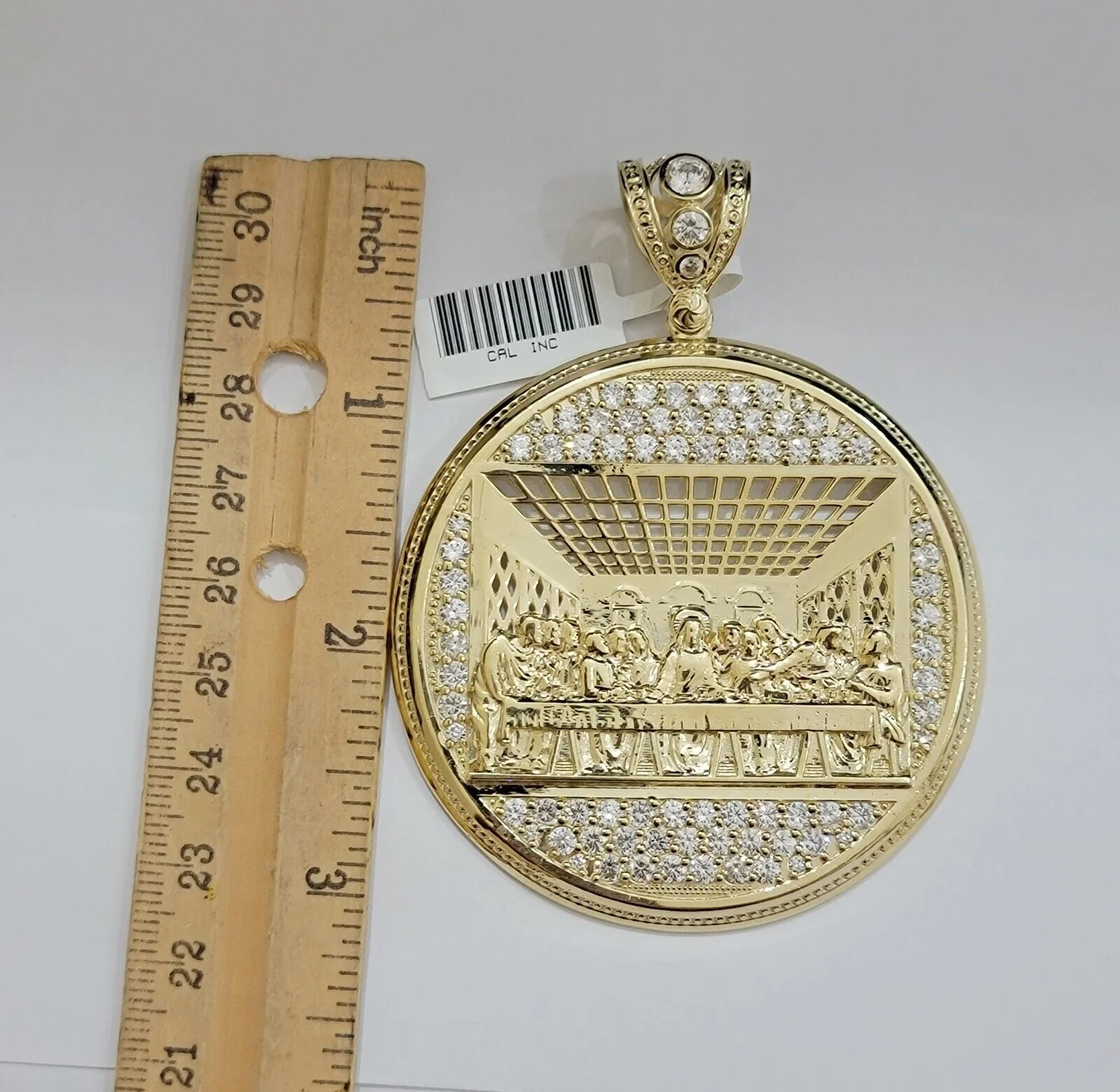 Real 10k Gold Pendant Charm Last Supper Jesus 10kt Yellow Gold With Stones , New - Image 12