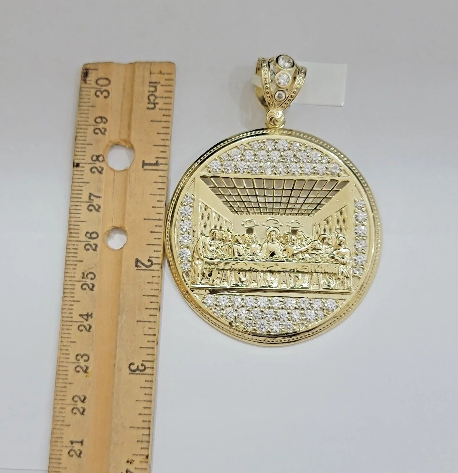 Real 10k Gold Pendant Charm Last Supper Jesus 10kt Yellow Gold With Stones , New - Image 2