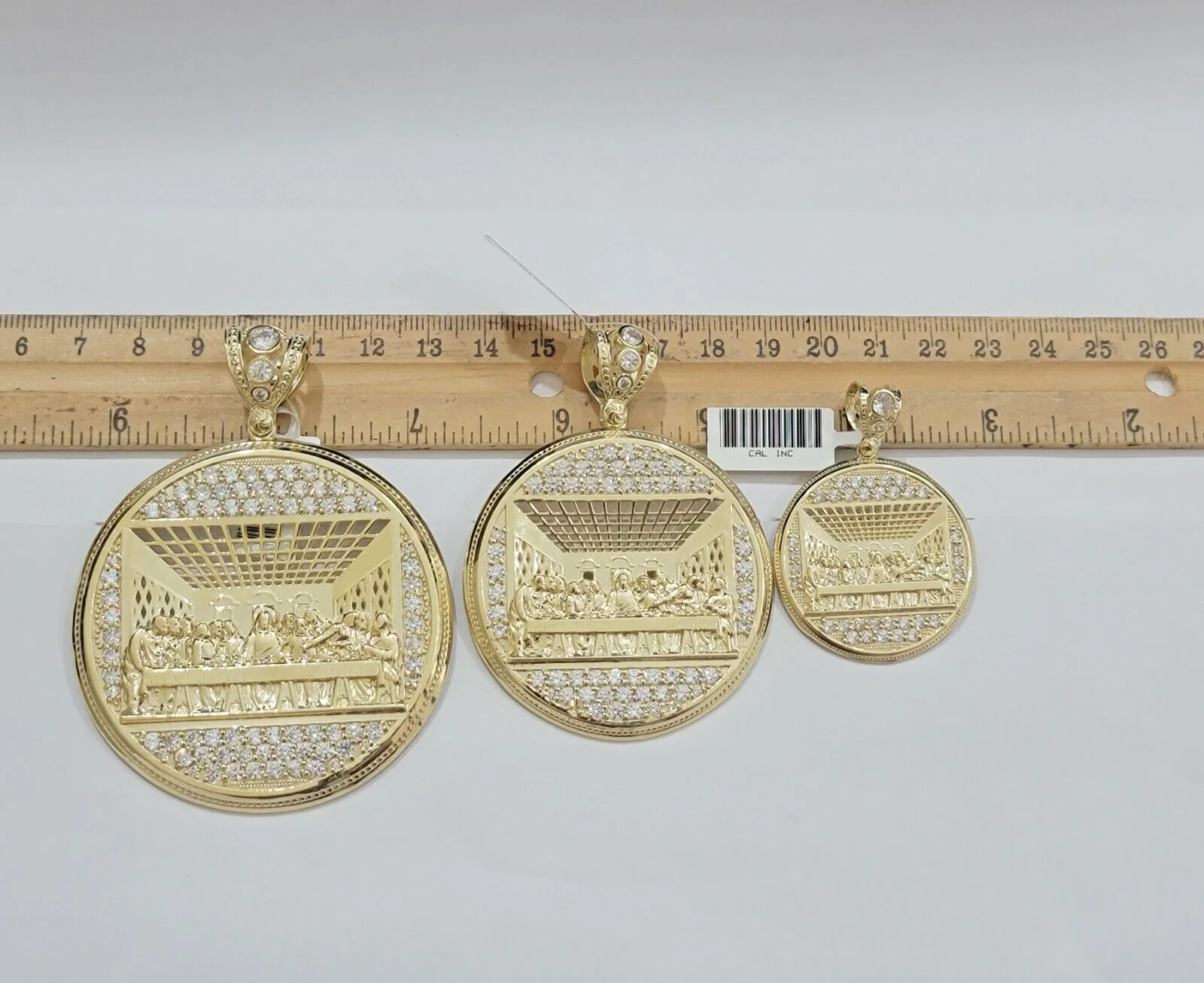 Real 10k Gold Pendant Charm Last Supper Jesus 10kt Yellow Gold With Stones , New - Image 8