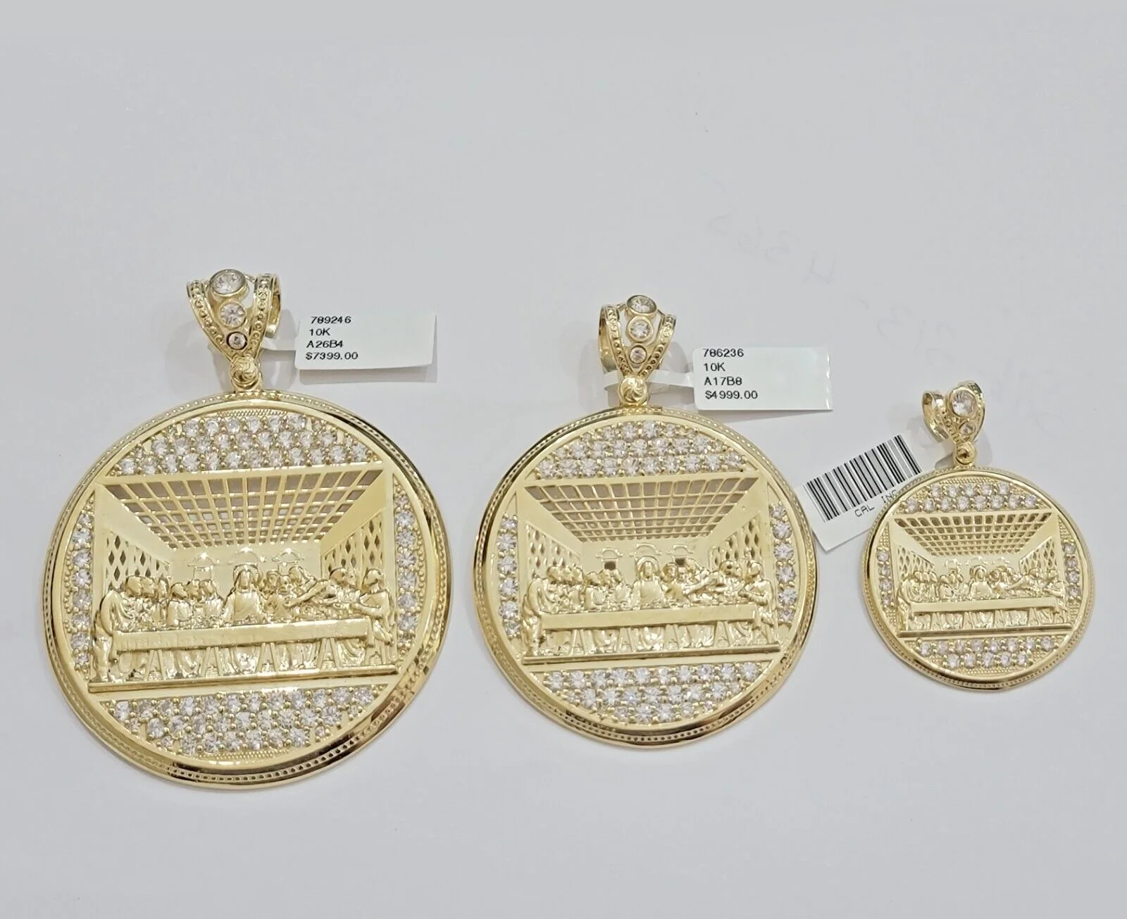 Real 10k Gold Pendant Charm Last Supper Jesus 10kt Yellow Gold With Stones , New - Image 9