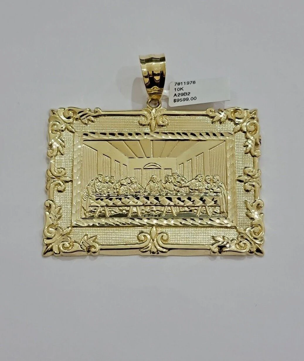 Real 10k Gold Pendant Charm Last Supper Square Jesus 10kt Yellow 1.5-3 Inch SALE - Image 10