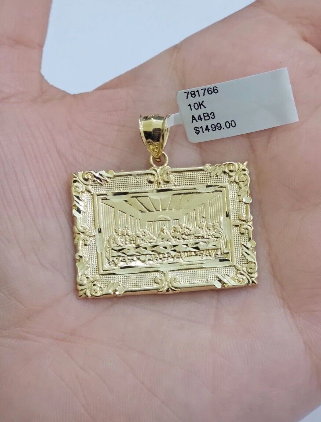 Real 10k Gold Pendant Charm Last Supper Square Jesus 10kt Yellow 1.5-3 Inch SALE - Image 11