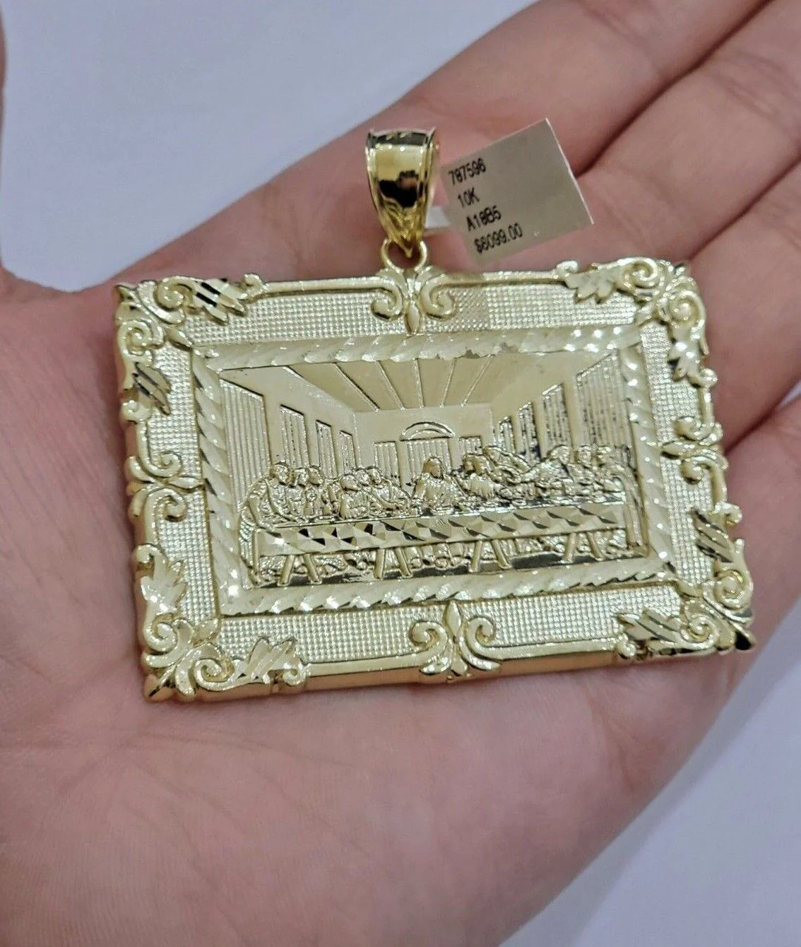 Real 10k Gold Pendant Charm Last Supper Square Jesus 10kt Yellow 1.5-3 Inch SALE - Image 12