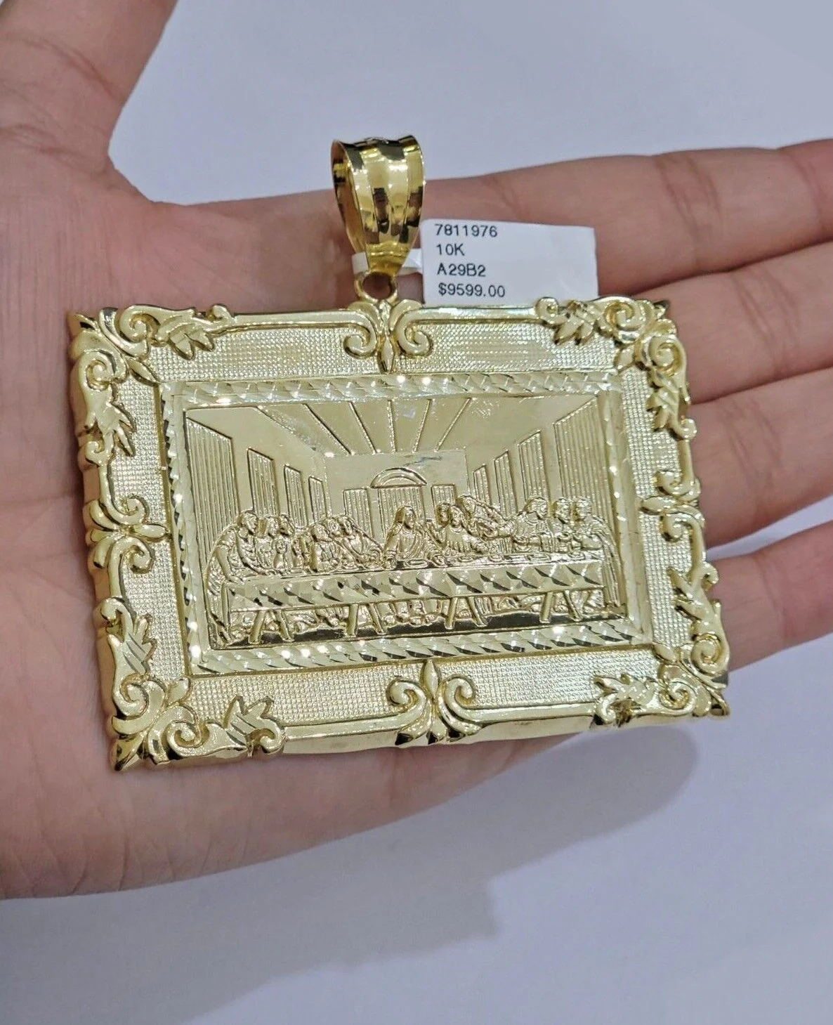 Real 10k Gold Pendant Charm Last Supper Square Jesus 10kt Yellow 1.5-3 Inch SALE - Image 13